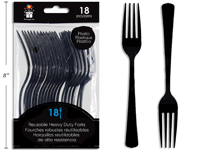 Fourchettes en Plastique Réutilisables Noires, 18 Unités