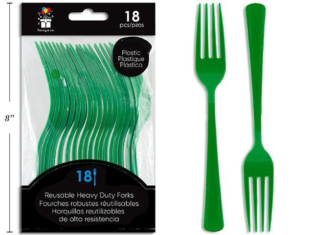 Fourchettes en Plastique Réutilisables Vert Émeraude, 18 Unités
