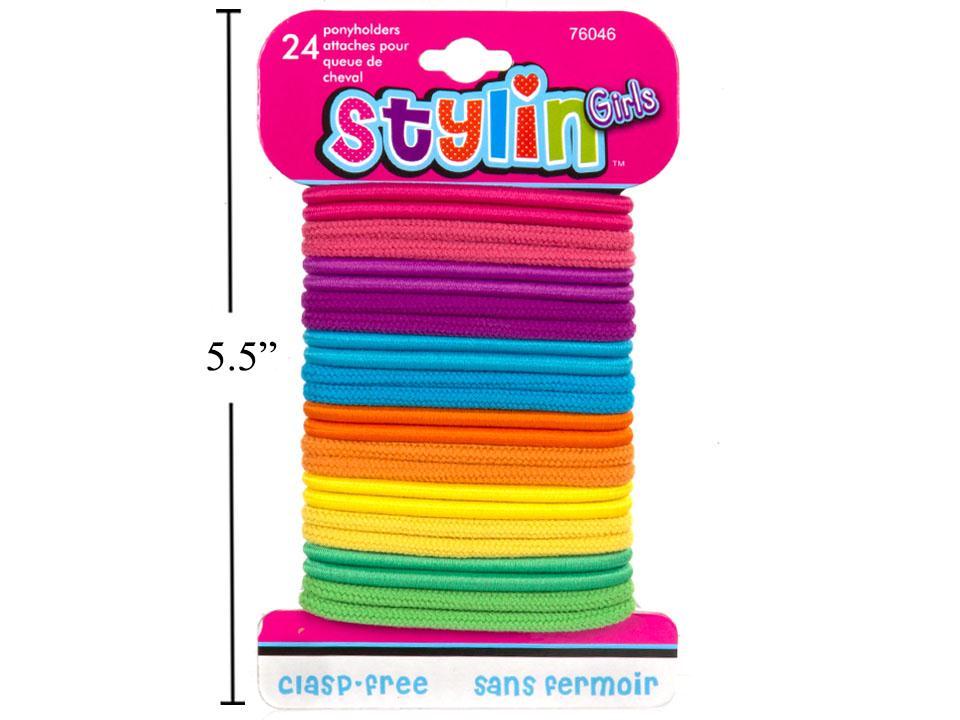 24-Piece Bright Clasp-Free Ponytail Holders