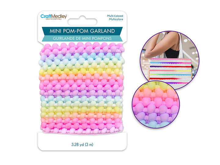 Mini Pom Garland 6mm x 3m Multi-Dyed Pastel