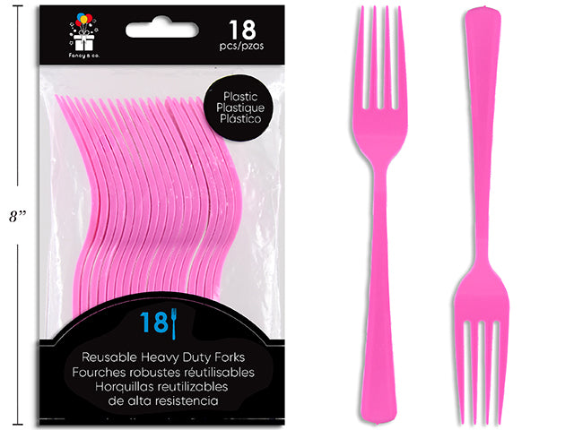 Fourchettes en Plastique Réutilisables Roses, 18 Unités