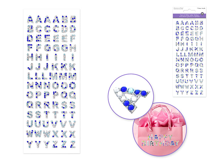 Alpha Gem Stickers 3.3x7.8in 84pc 10mm Blue