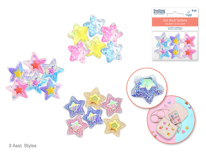 Flat-Back Crystal Resin Embellishments 6pc Assorted Stars