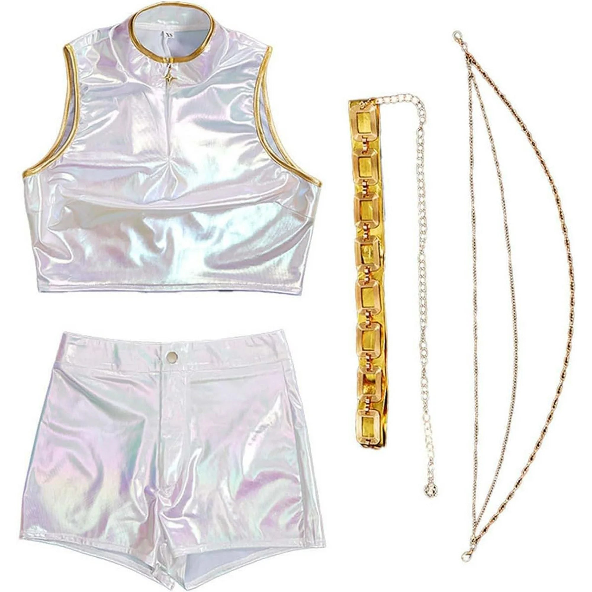 K-POP Demon Hunters - Ensemble de costumes Rumi blanc irisé avec accessoires pour adulte