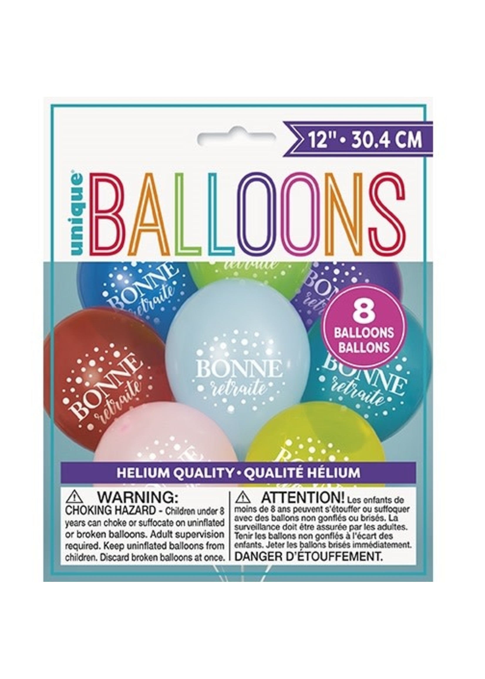 8 Bonne Retraite Latex Balloons 12in Assorted Colors