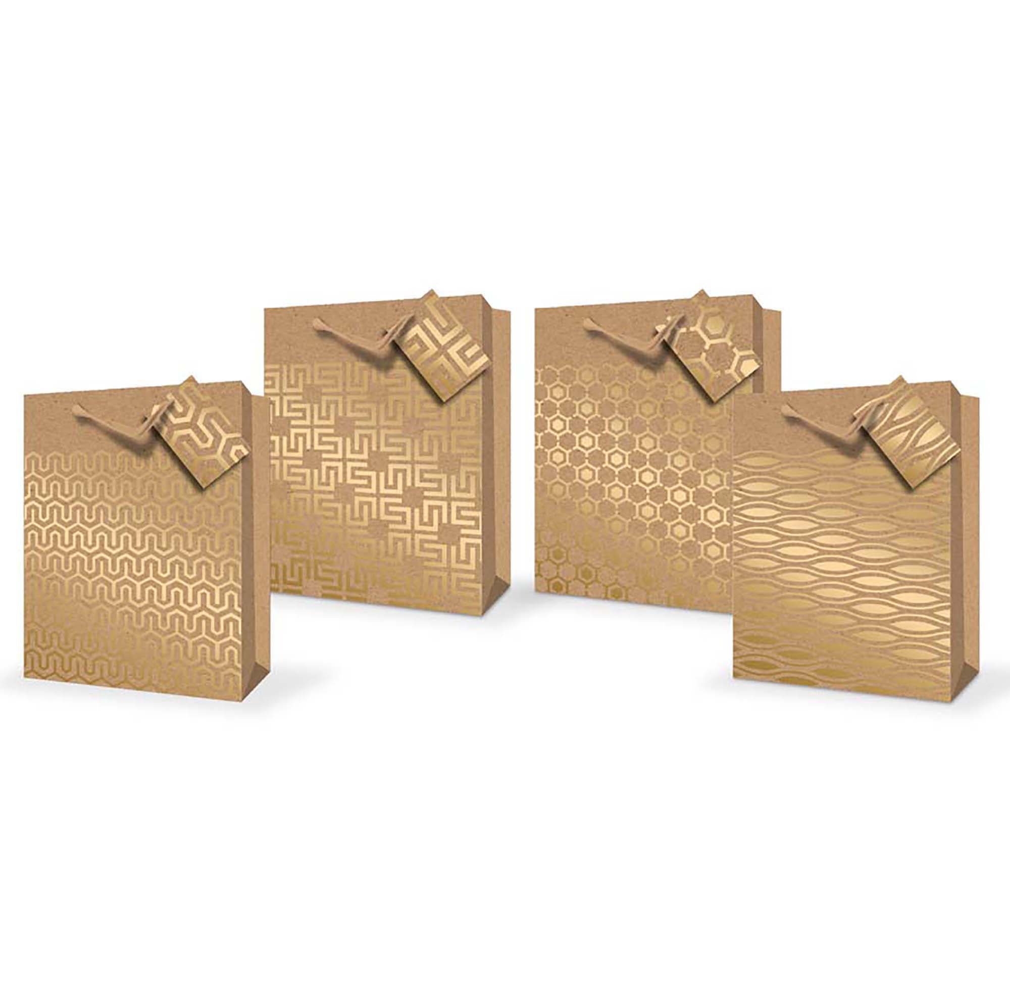 Rosedale Gift Bag - Gold Stamp Kraft Hi Top Large 10.5x12.75x5.5in