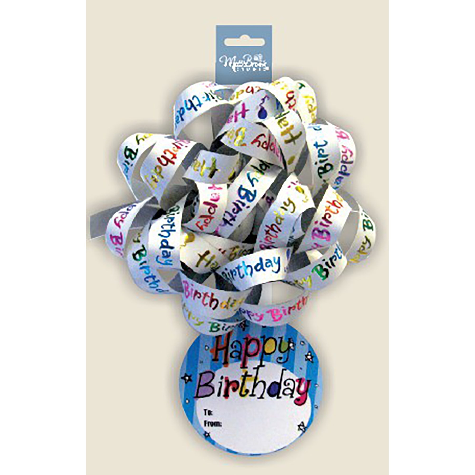 Mill Brook Bow with Tag Happy Birthday - White 6in