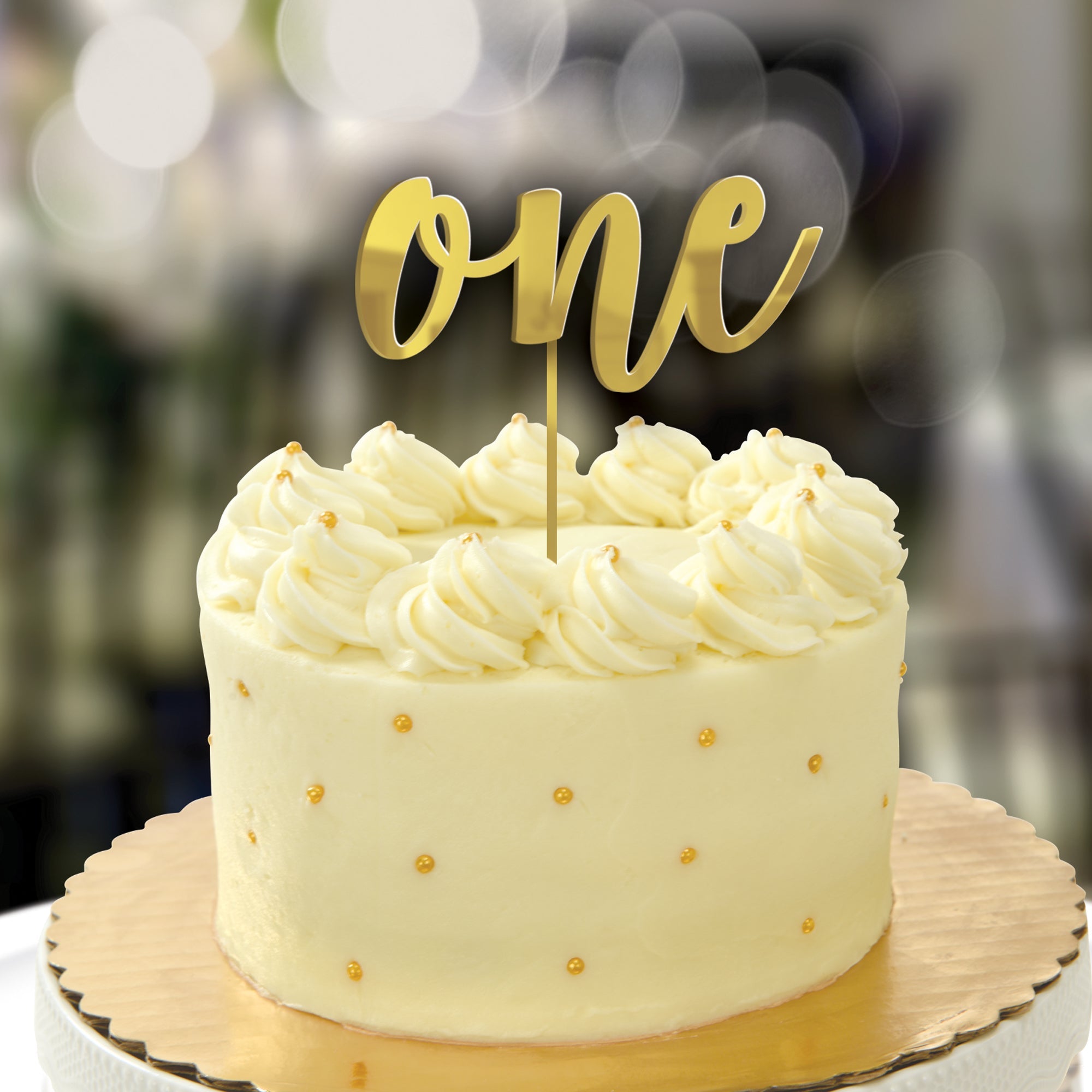 1st Birthday Boy Gold Mirror Cake Topper  5x4.5in