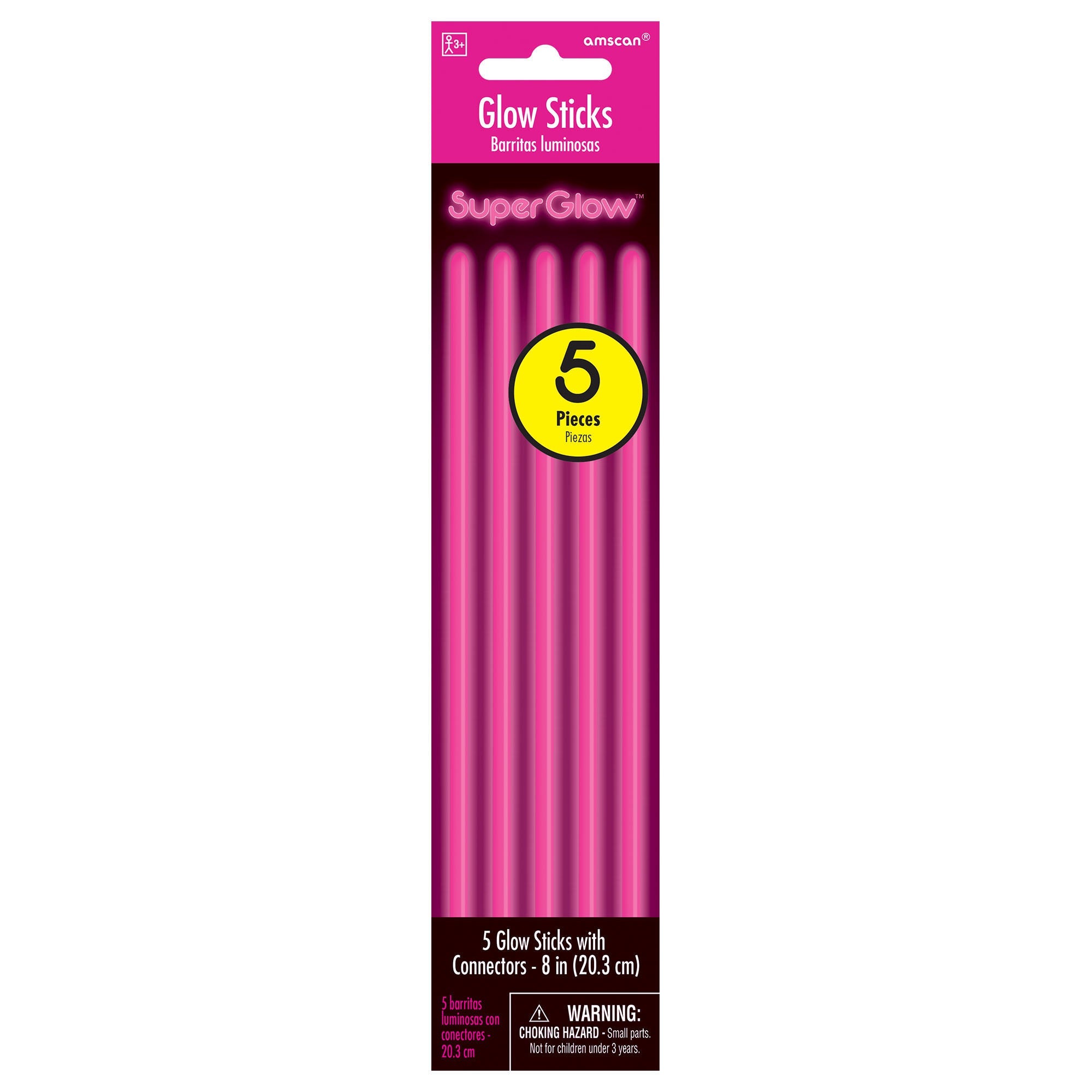5 Glow Sticks  Pink   8in