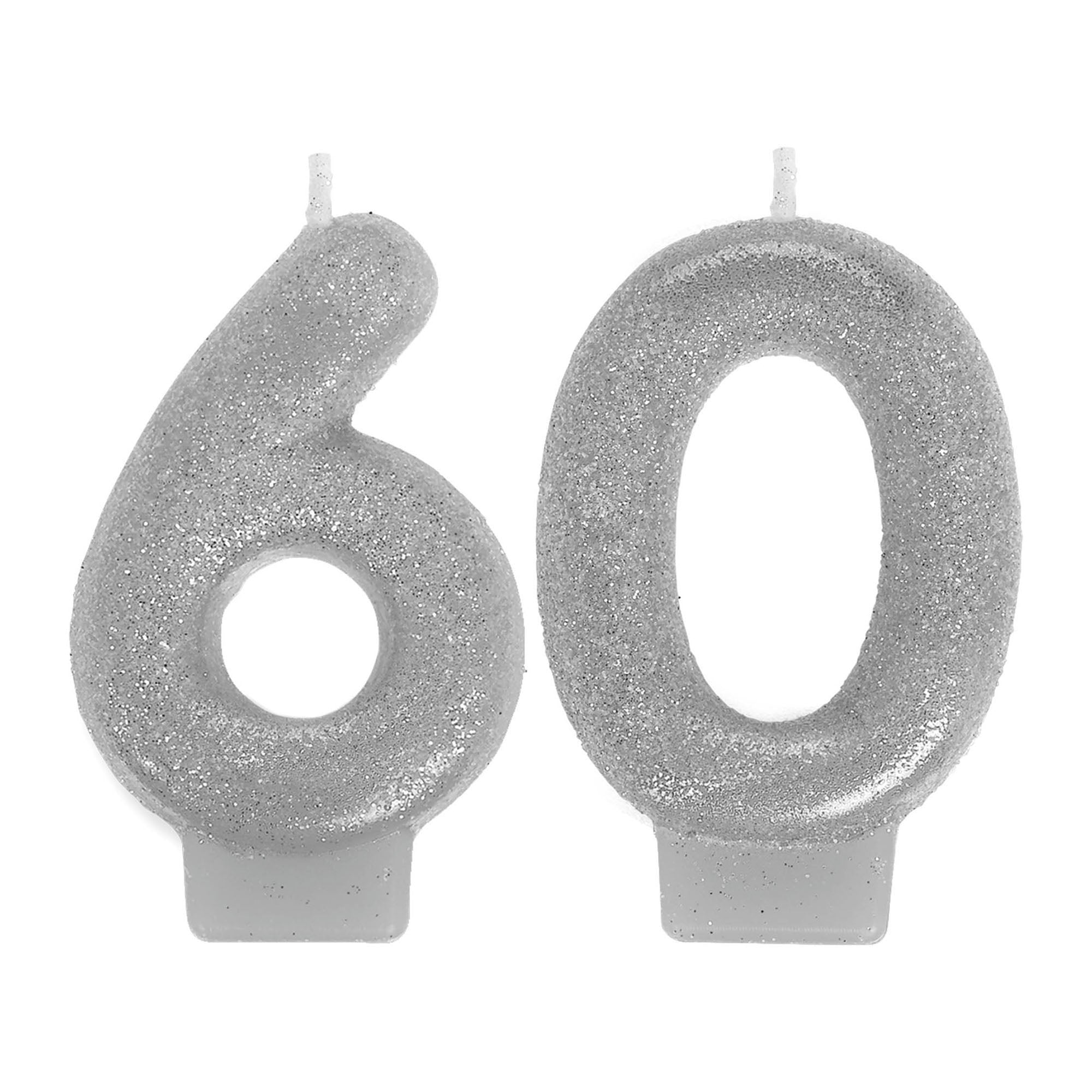 Sparkling Celebration Candle 60th  Silver  3in