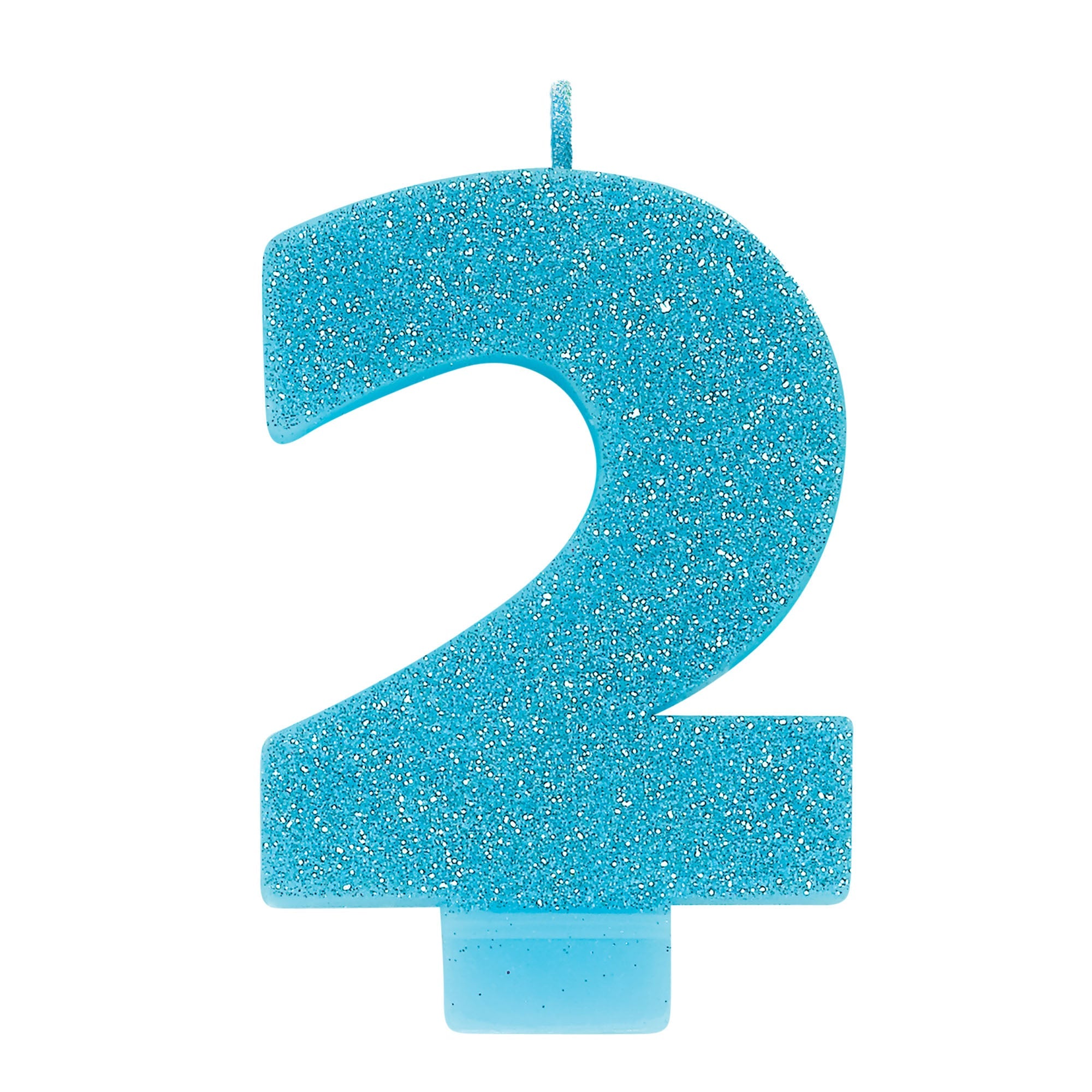 Numeral Candle 2 Caribbean Blue with Glitter  3.25in 