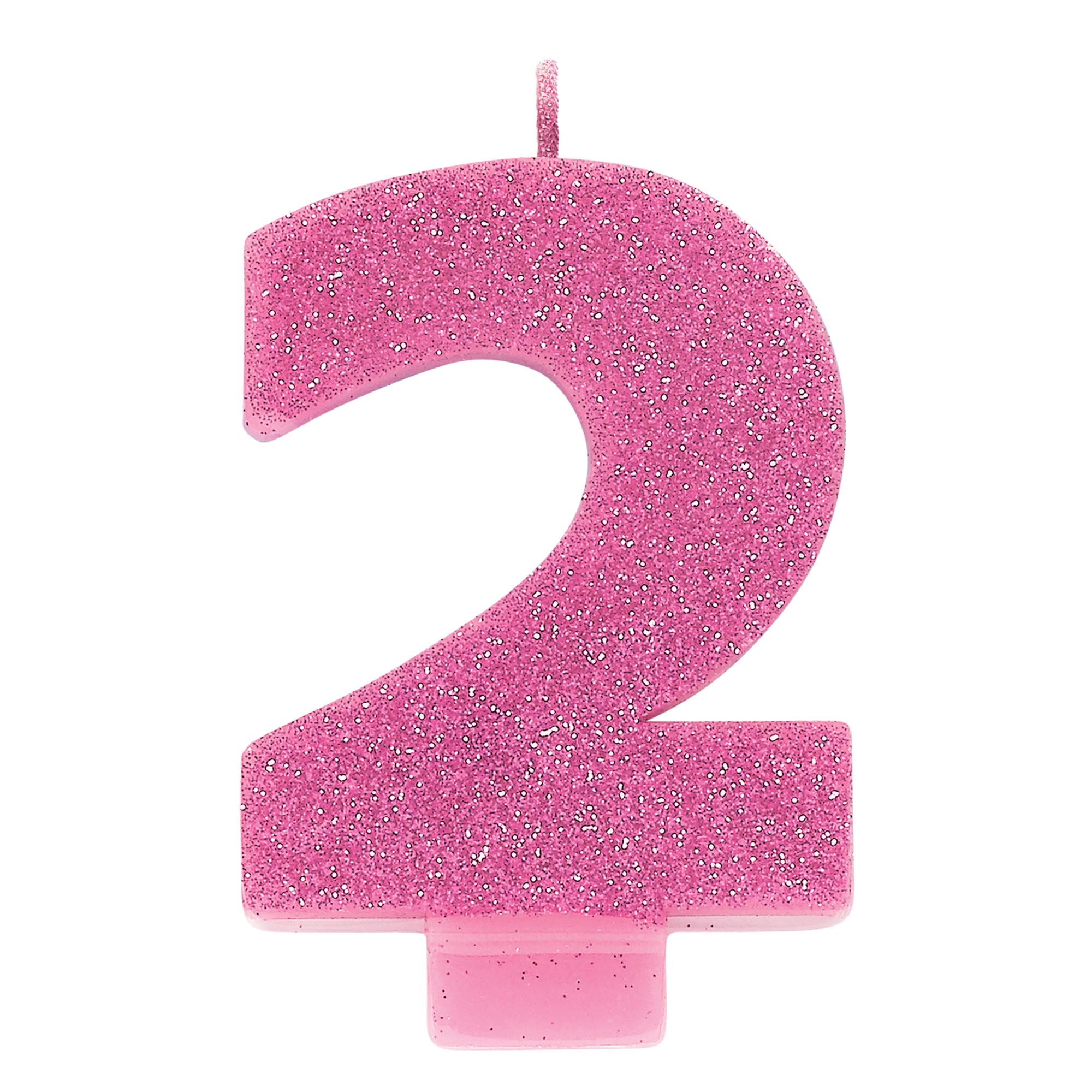 Numeral Candle 2 Pink with Glitter  3.25in