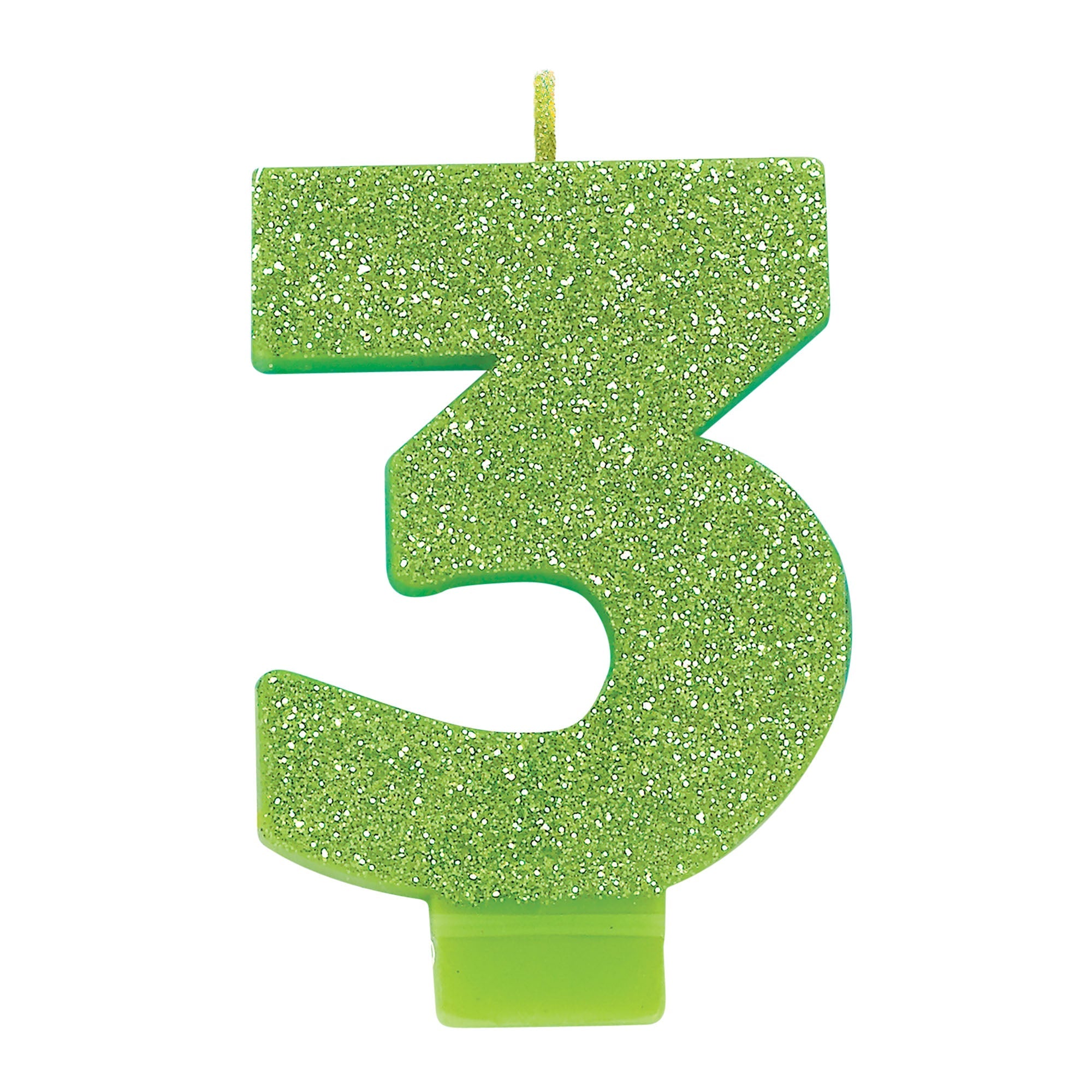 Numeral Candle 3 Kiwi with Glitter  3.25in