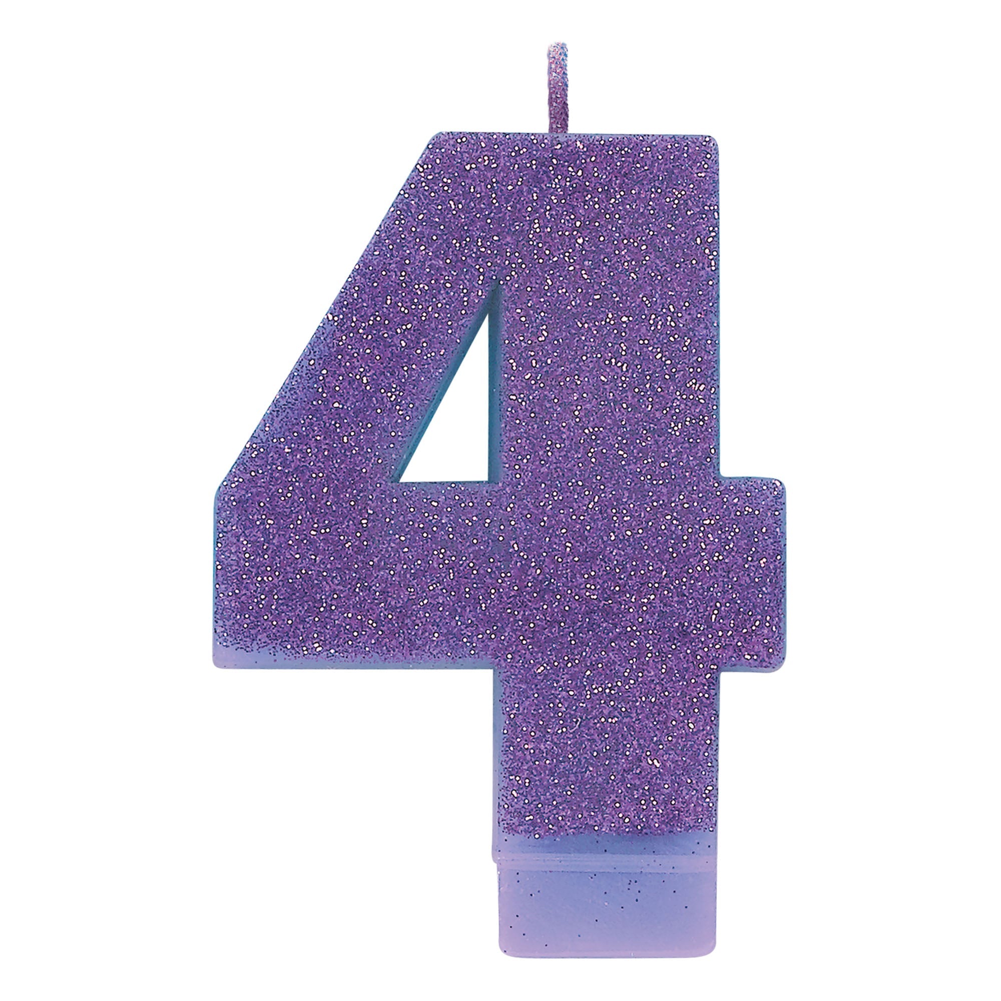 Numeral Candle 4 Purple with Glitter  3.25in