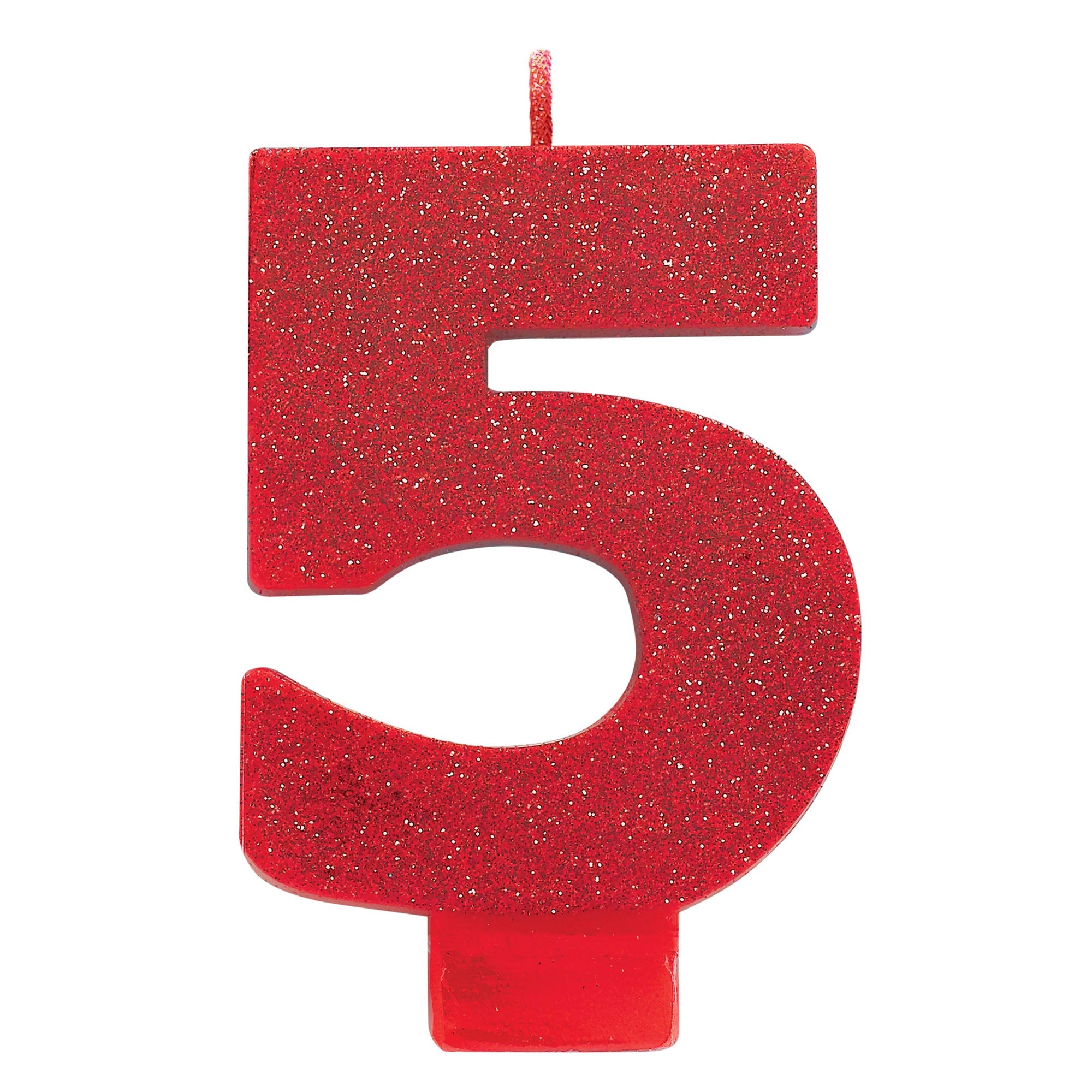 Numeral Candle 5 Red  with Glitter  3.25in