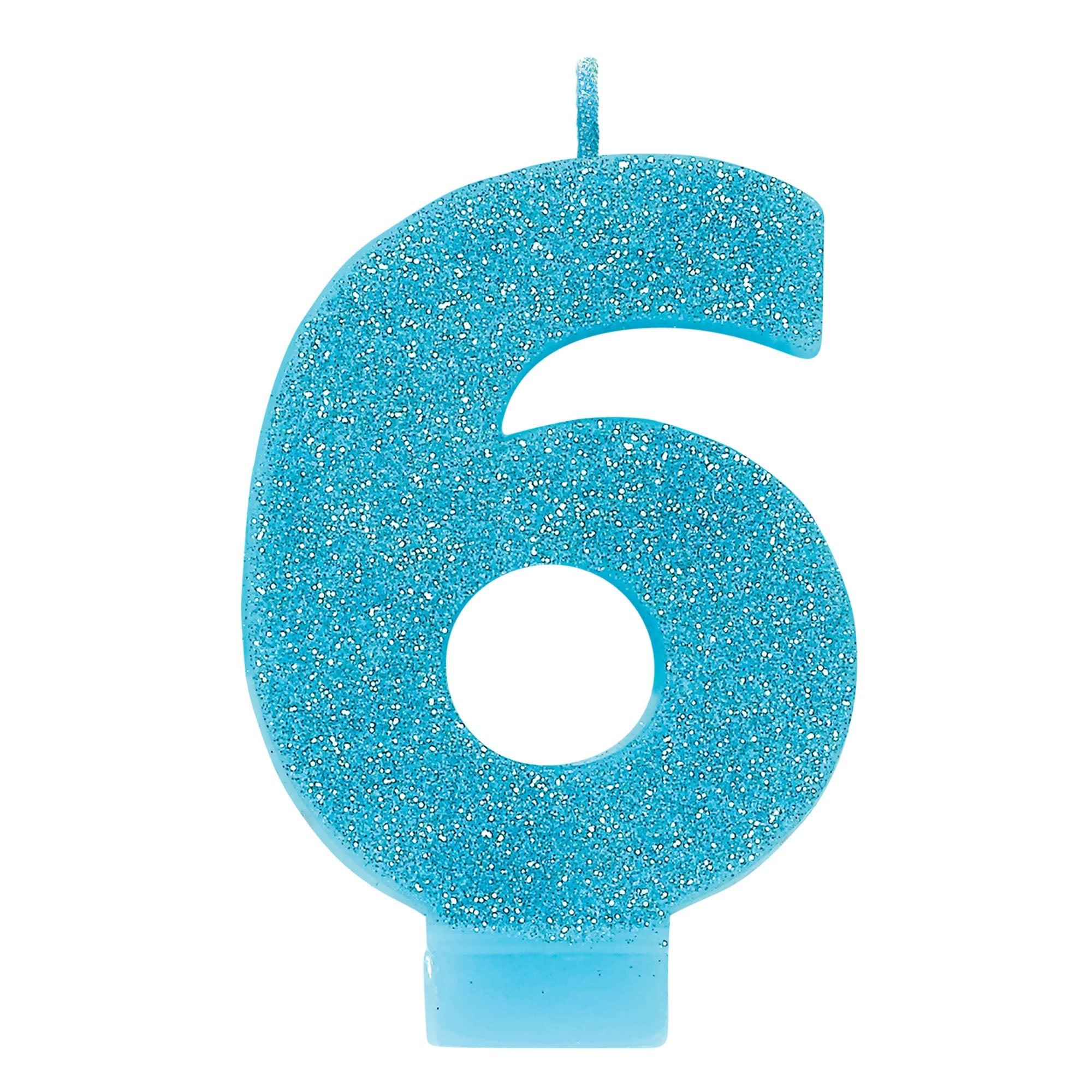 Numeral Candle 6 Caribbean Blue with Glitter  3.25in