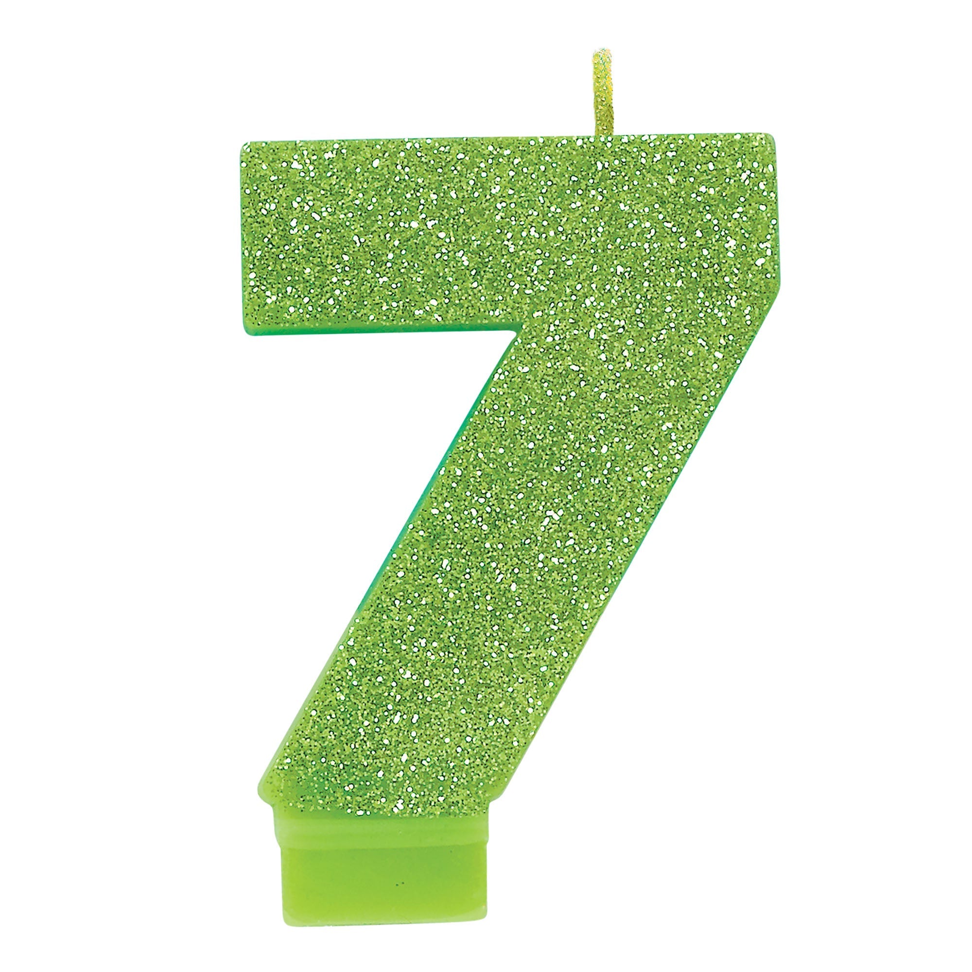 Numeral Candle 7 Kiwi with Glitter  3.25in