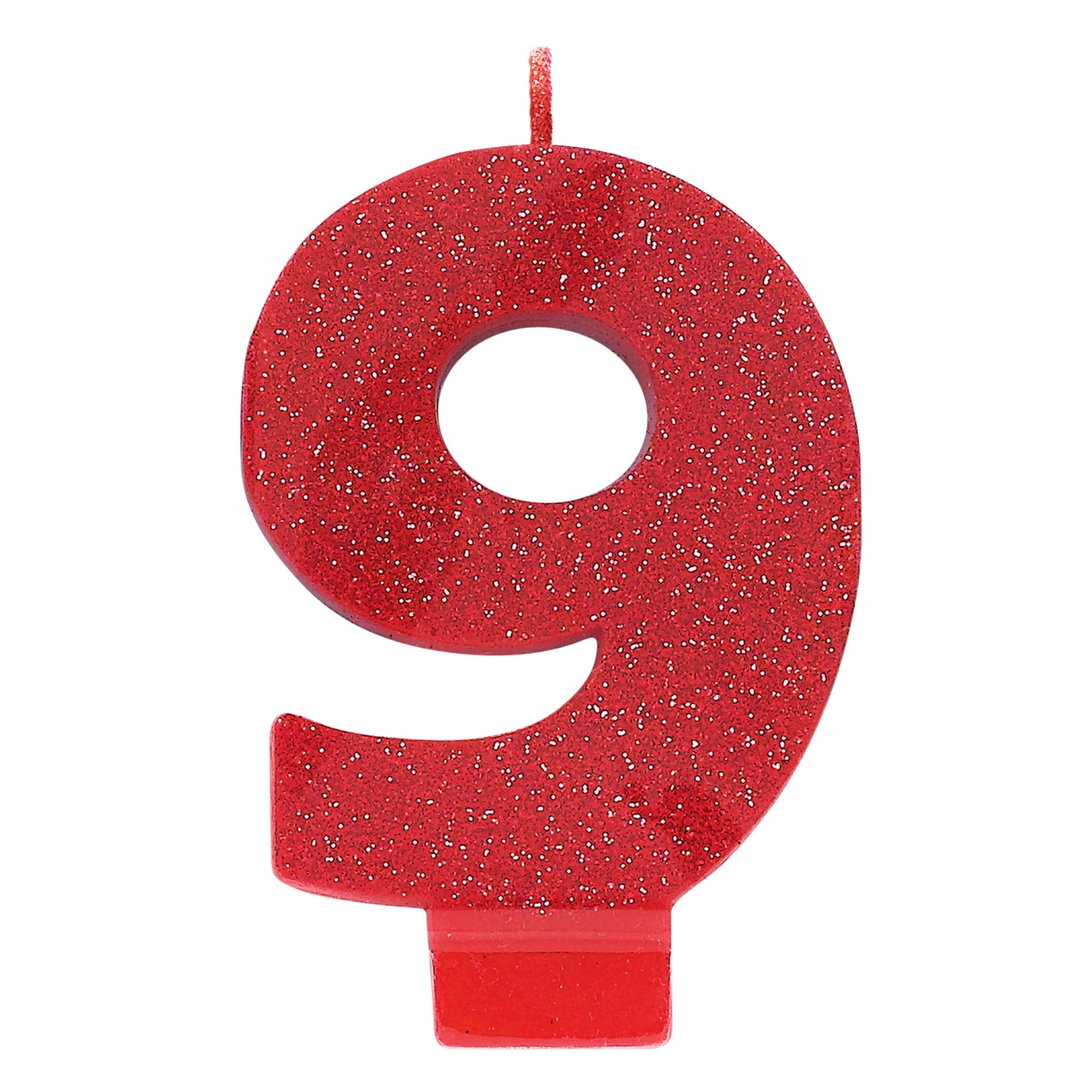 Numeral Candle 9  Red with Glitter  3.25in