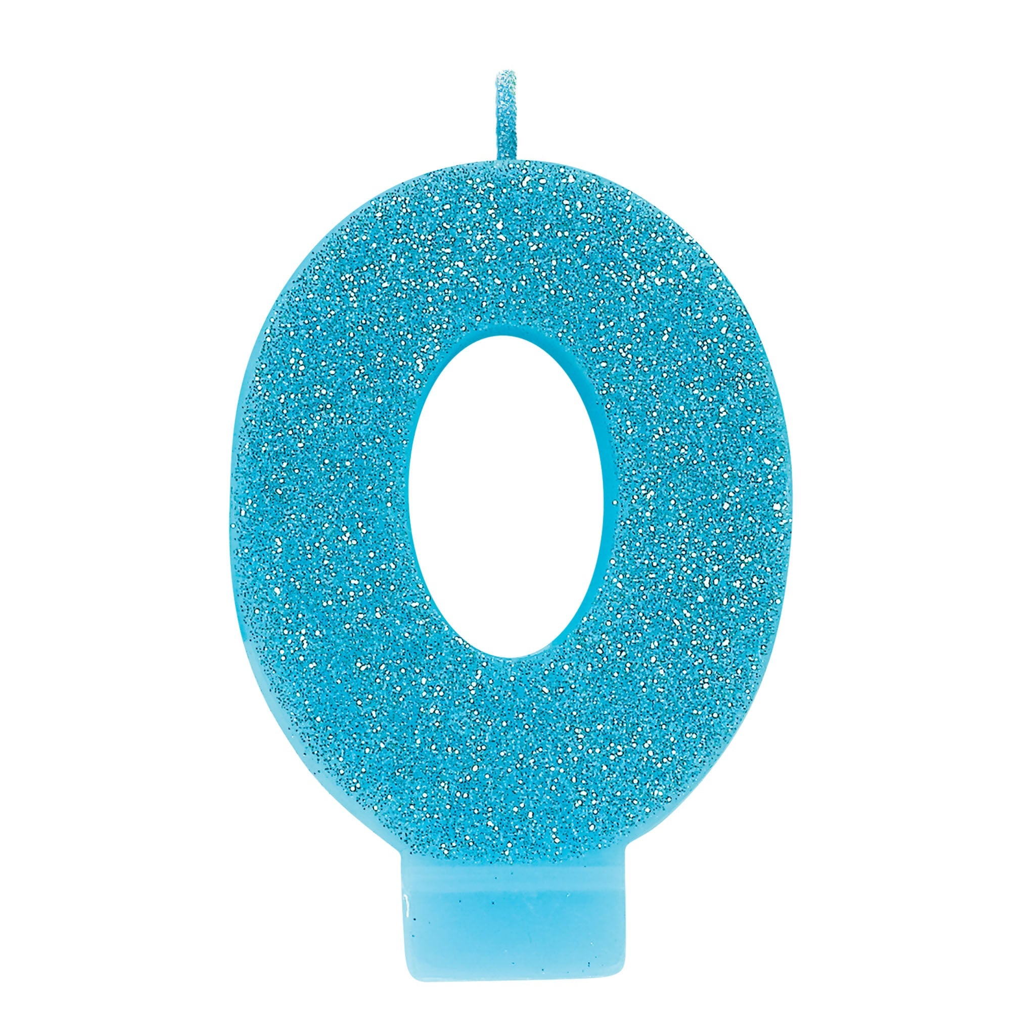 Numeral Candle 0 Caribbean Blue with Glitter  3.25in