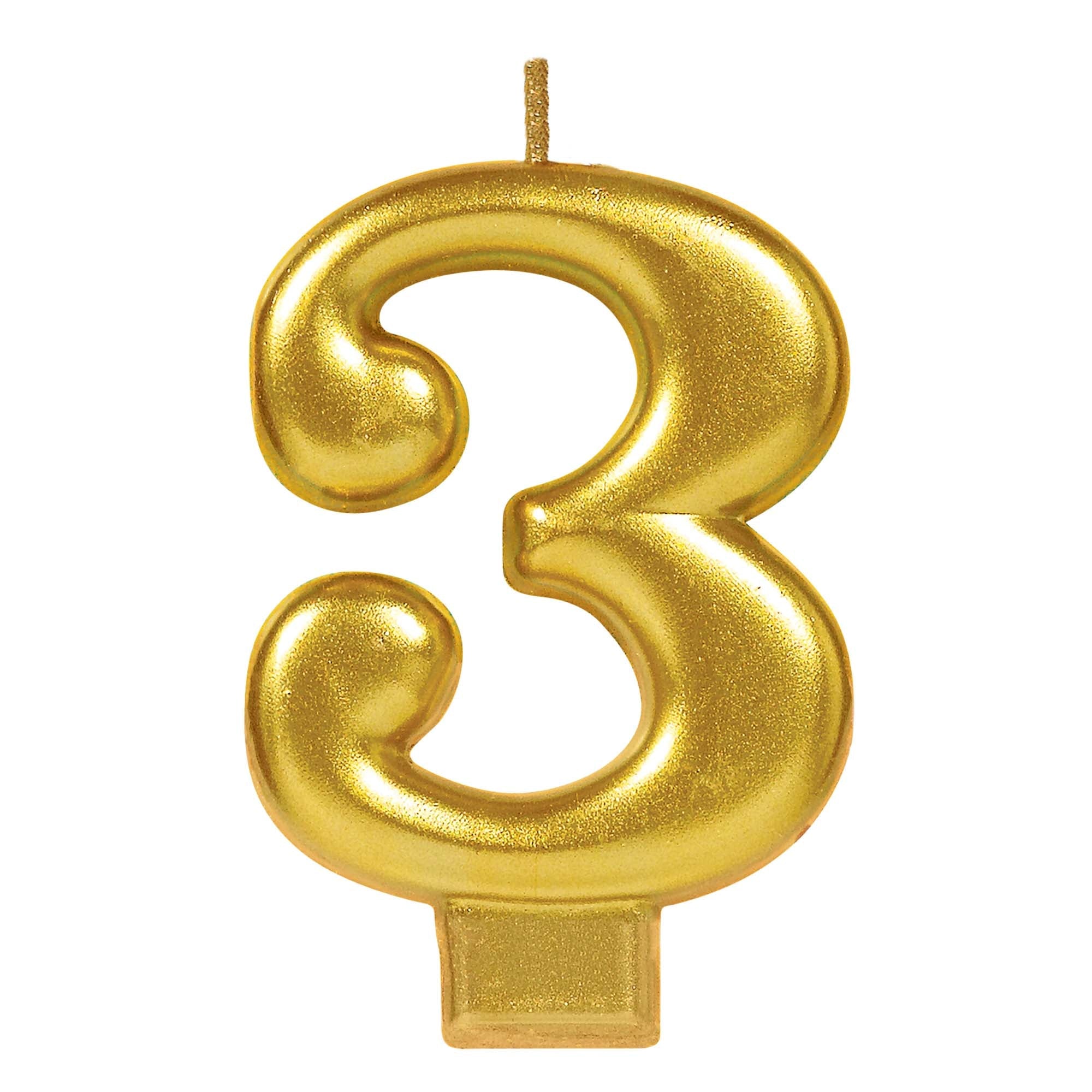 Numeral Candle 3 Gold Metallic  3.25in