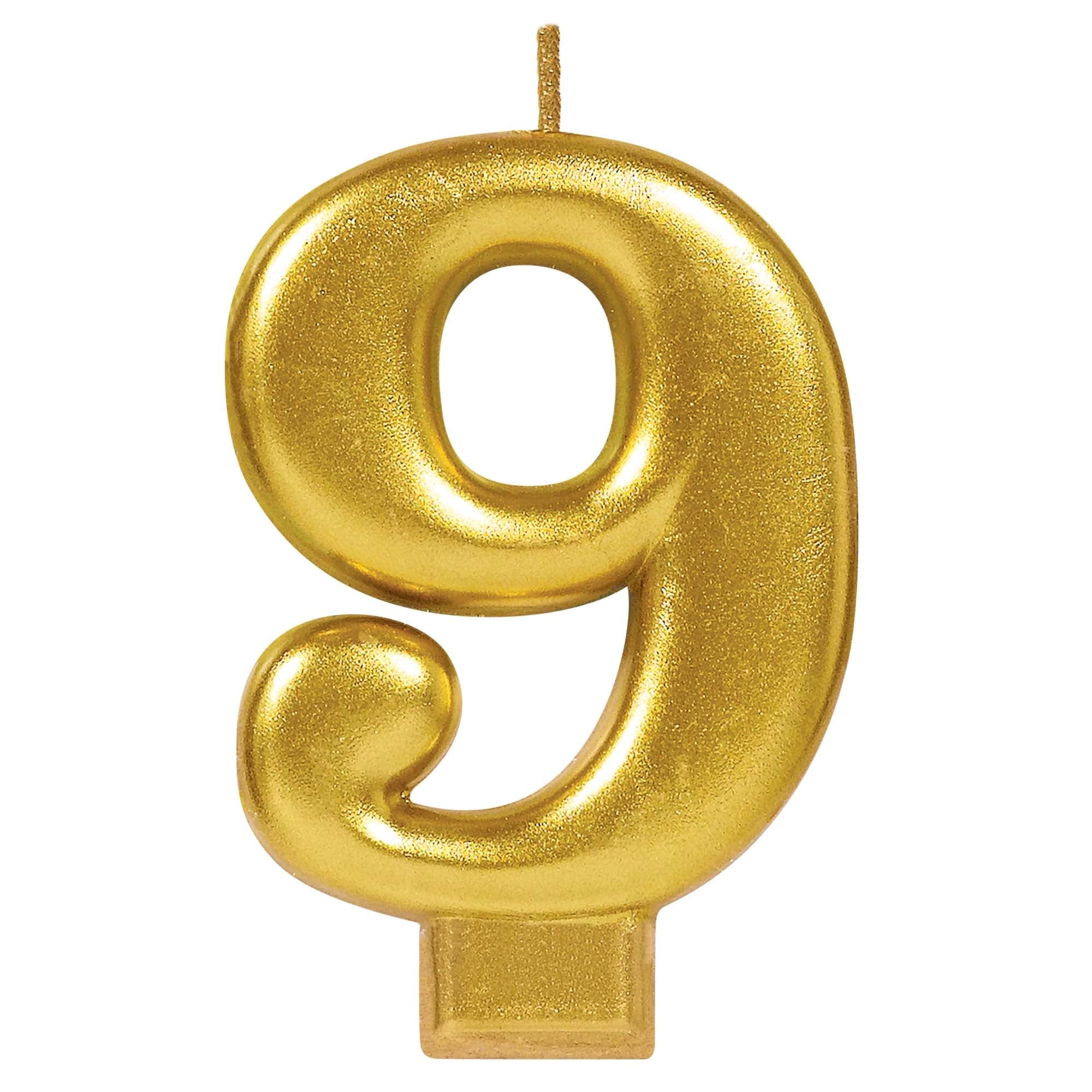 Numeral Candle 9 Gold Metallic  3.25in