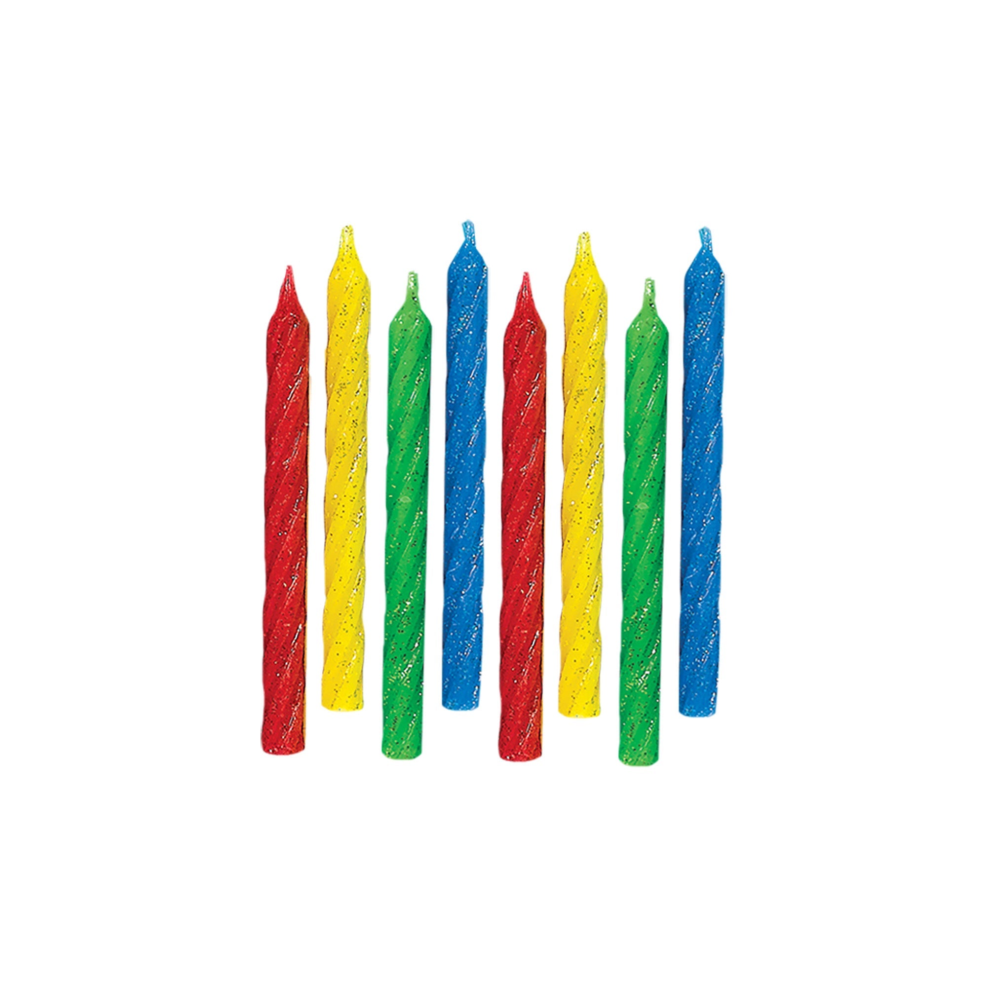 24 Large Spiral Candles Glitter  Primary  3.25in