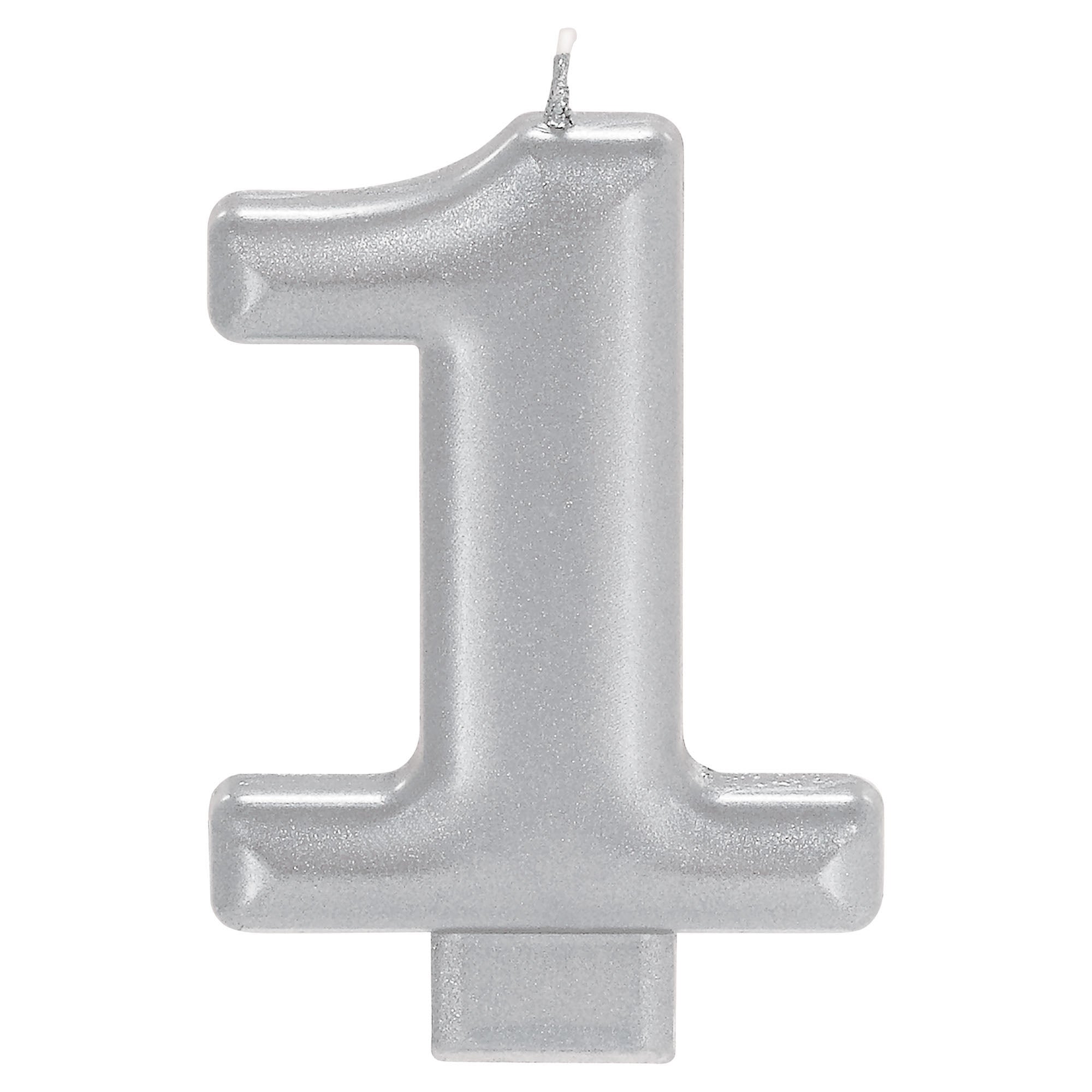 Numeral Candle 1 Silver Metallic  3.25in