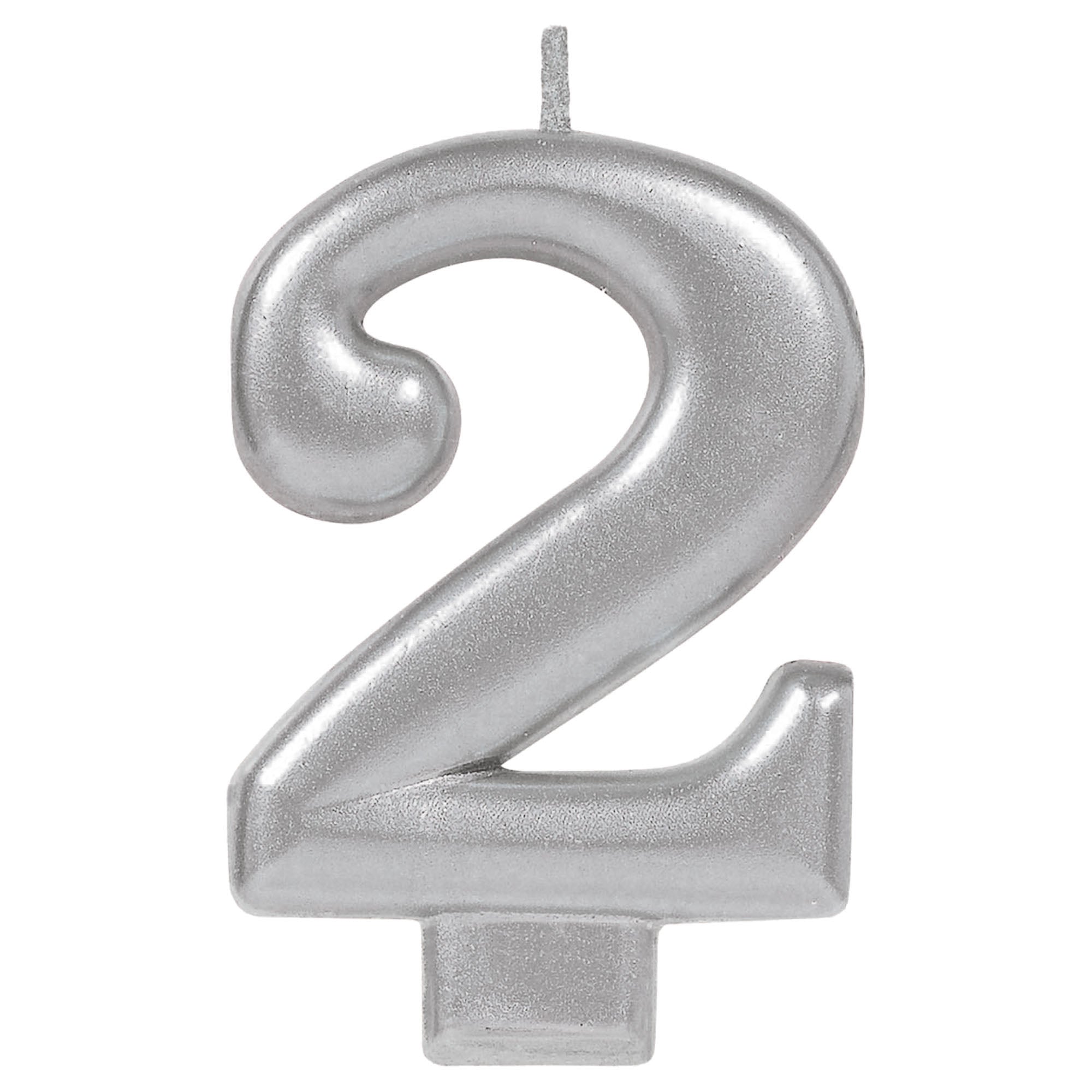 Numeral Candle 2 Silver Metallic  3.25in