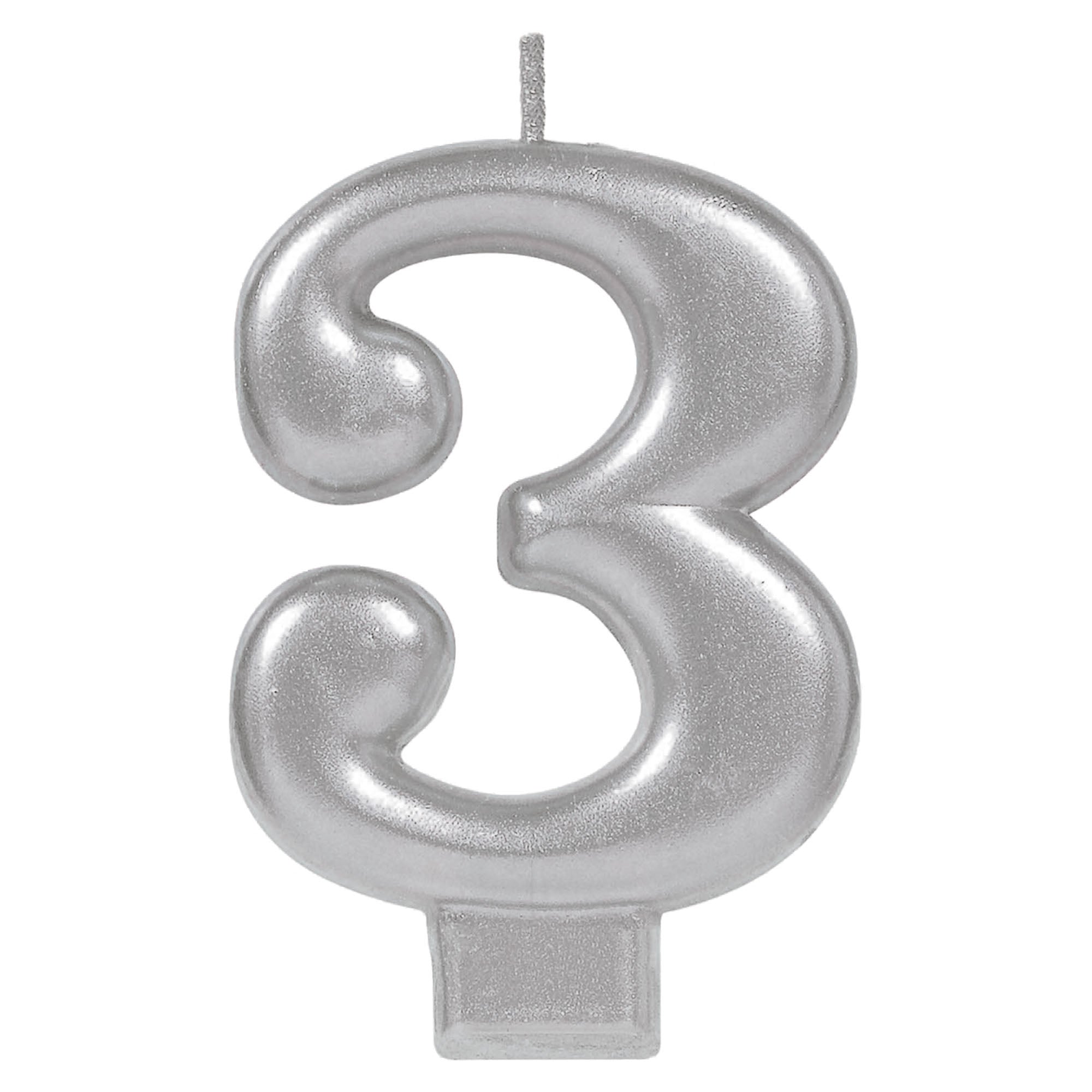 Numeral Candle 3 Silver Metallic  3.25in