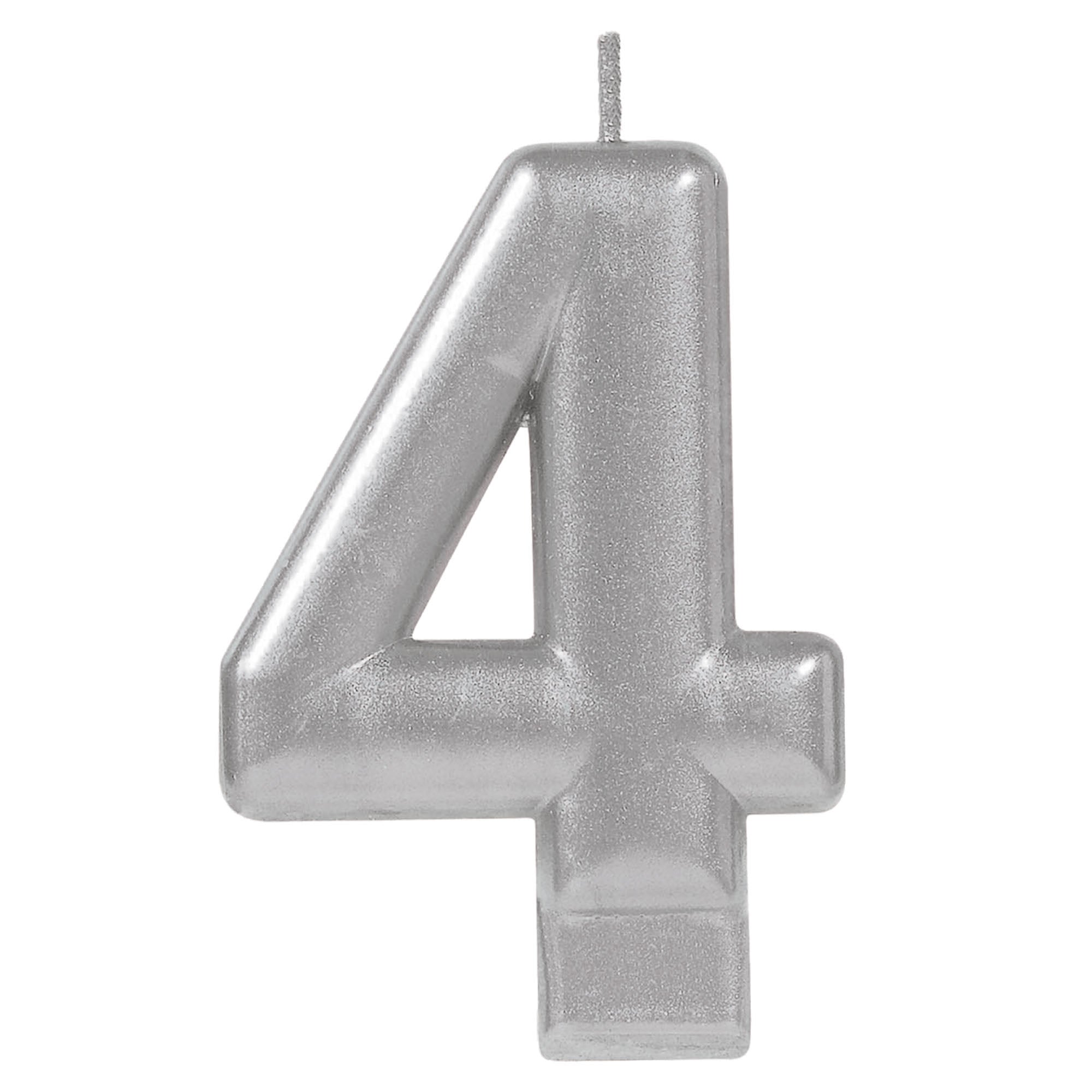 Numeral Candle 4 Silver Metallic  3.25in