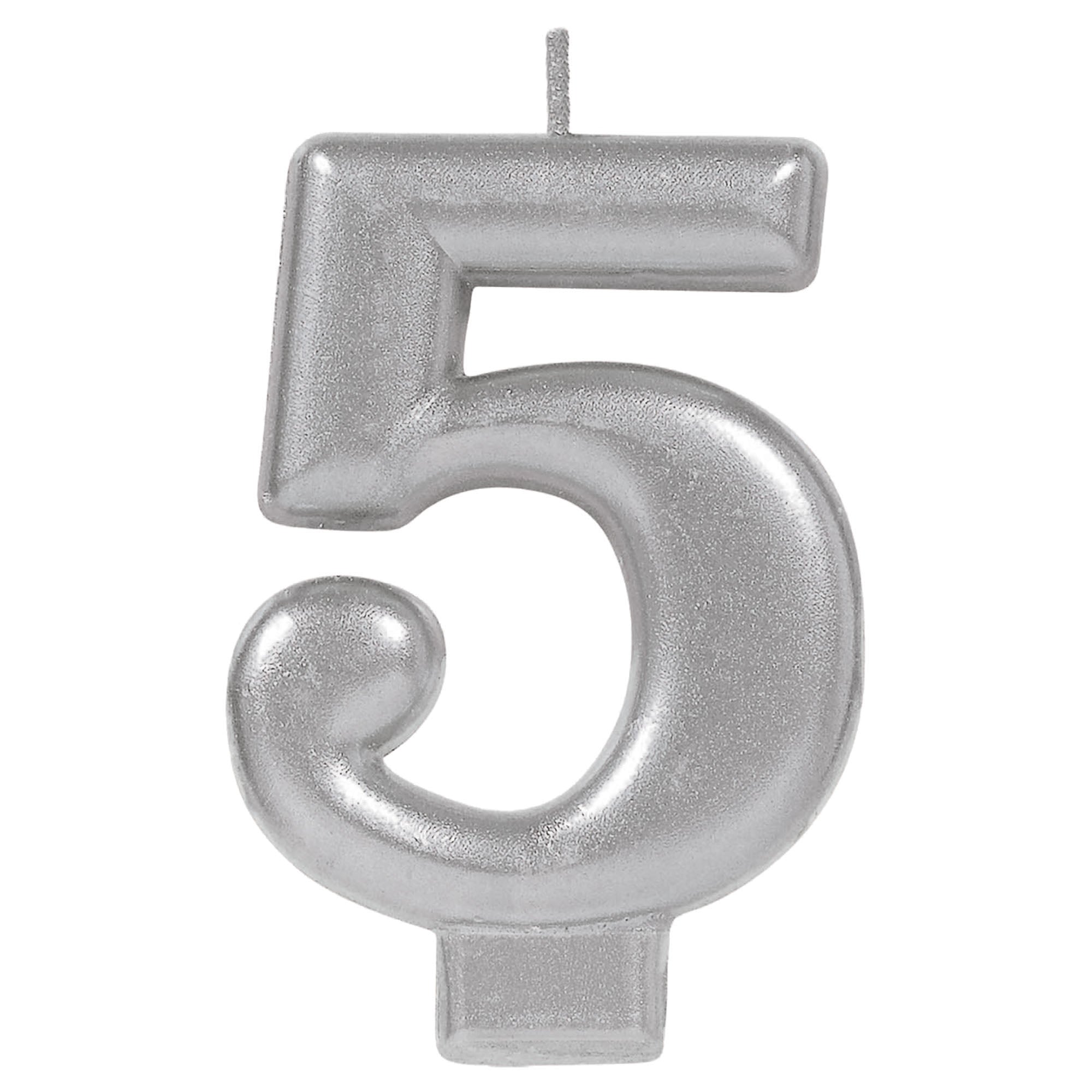 Numeral Candle 5 Silver Metallic  3.25in