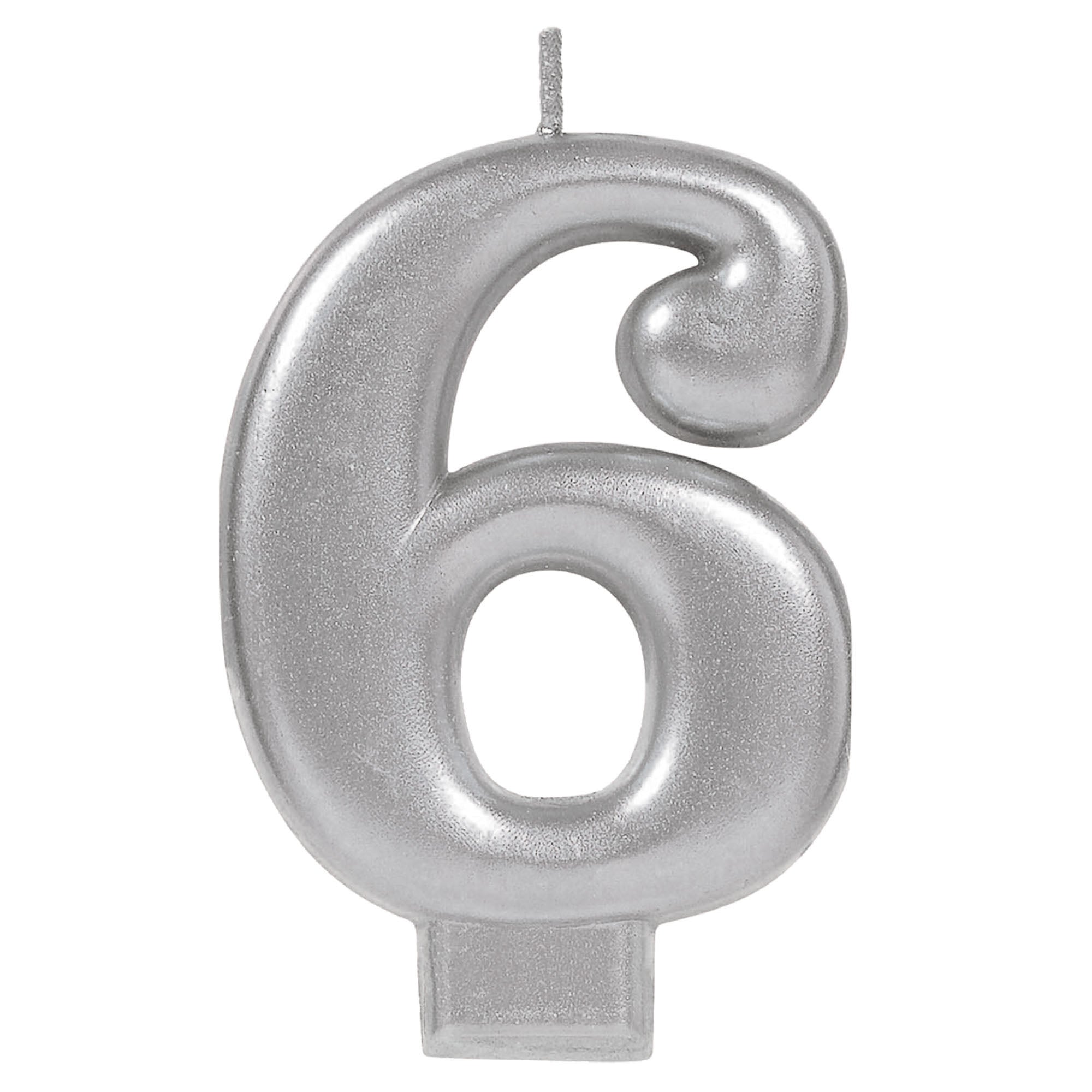 Numeral Candle 6 Silver Metallic  3.25in
