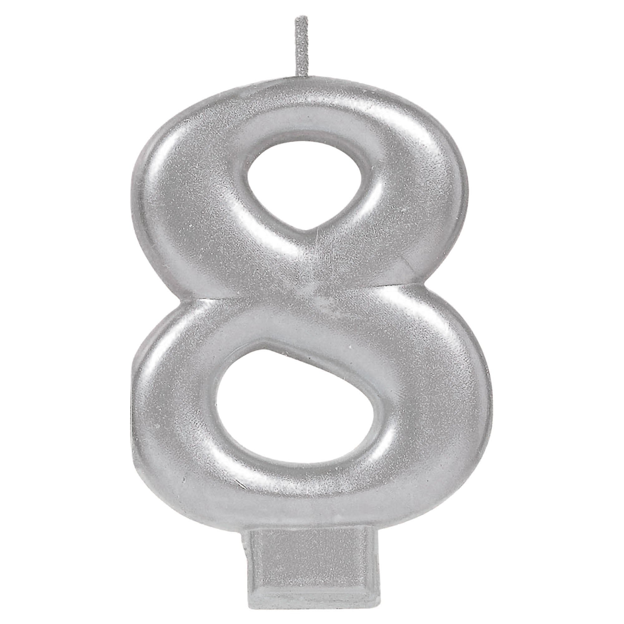 Numeral Candle 8 Silver Metallic  3.25in