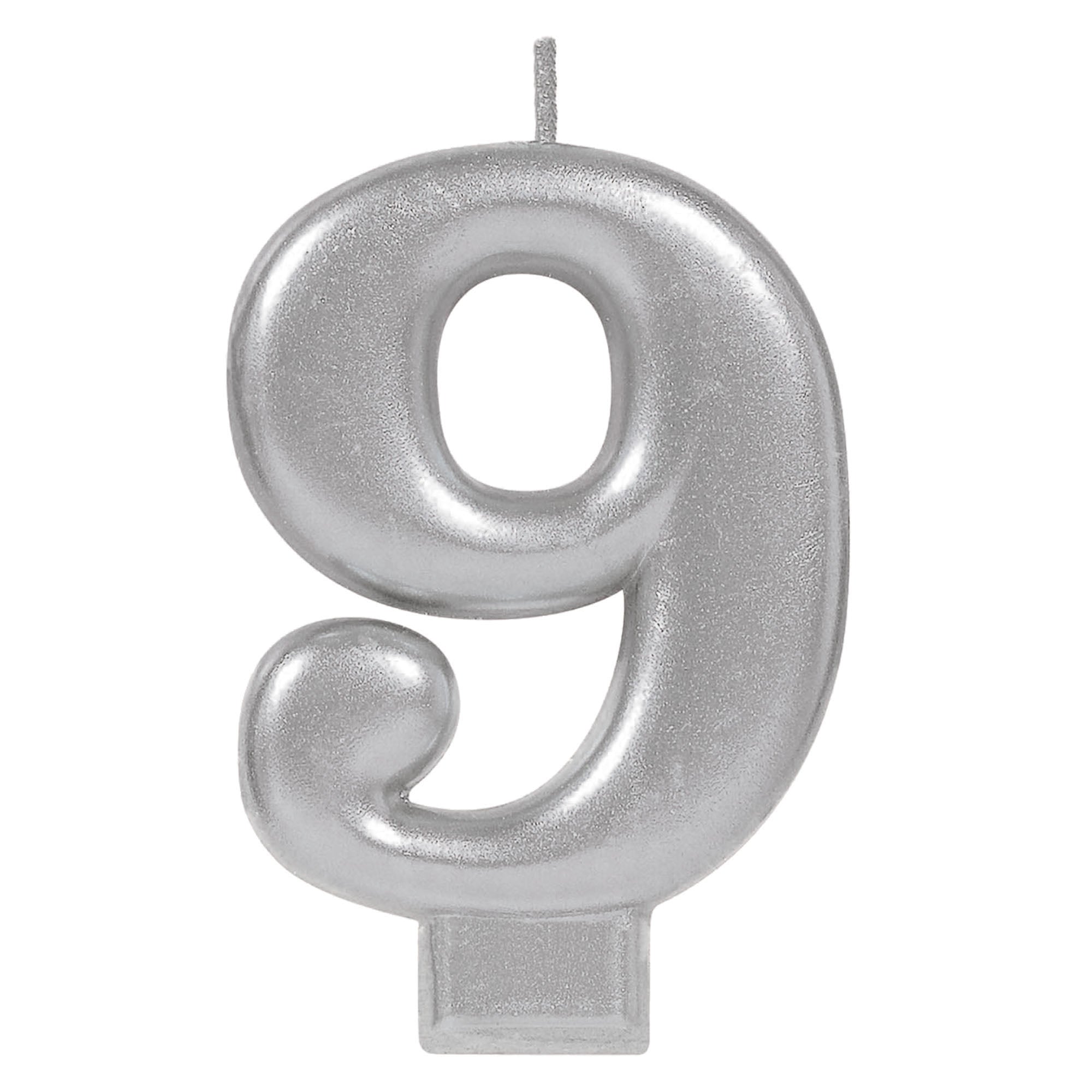 Numeral Candle 9 Silver Metallic  3.25in