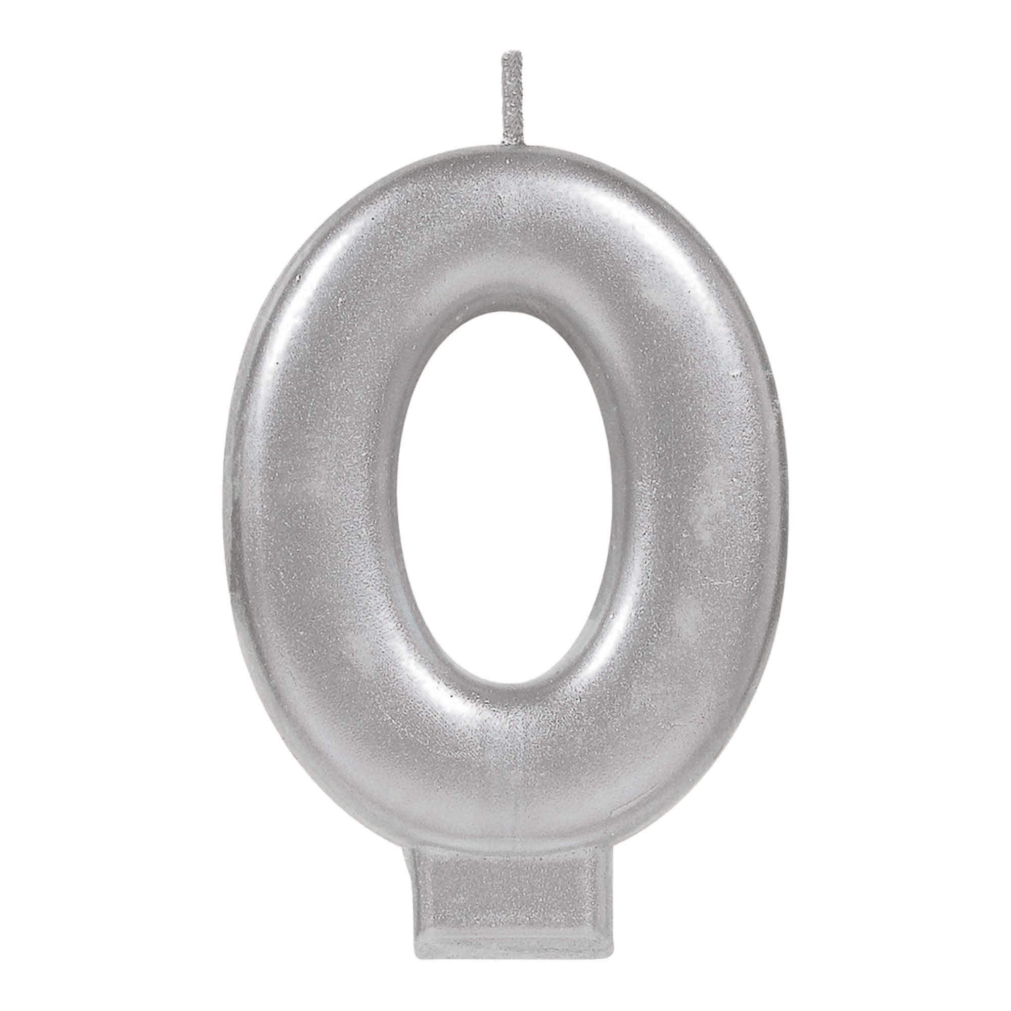 Numeral Candle 0 Silver Metallic  3.25in