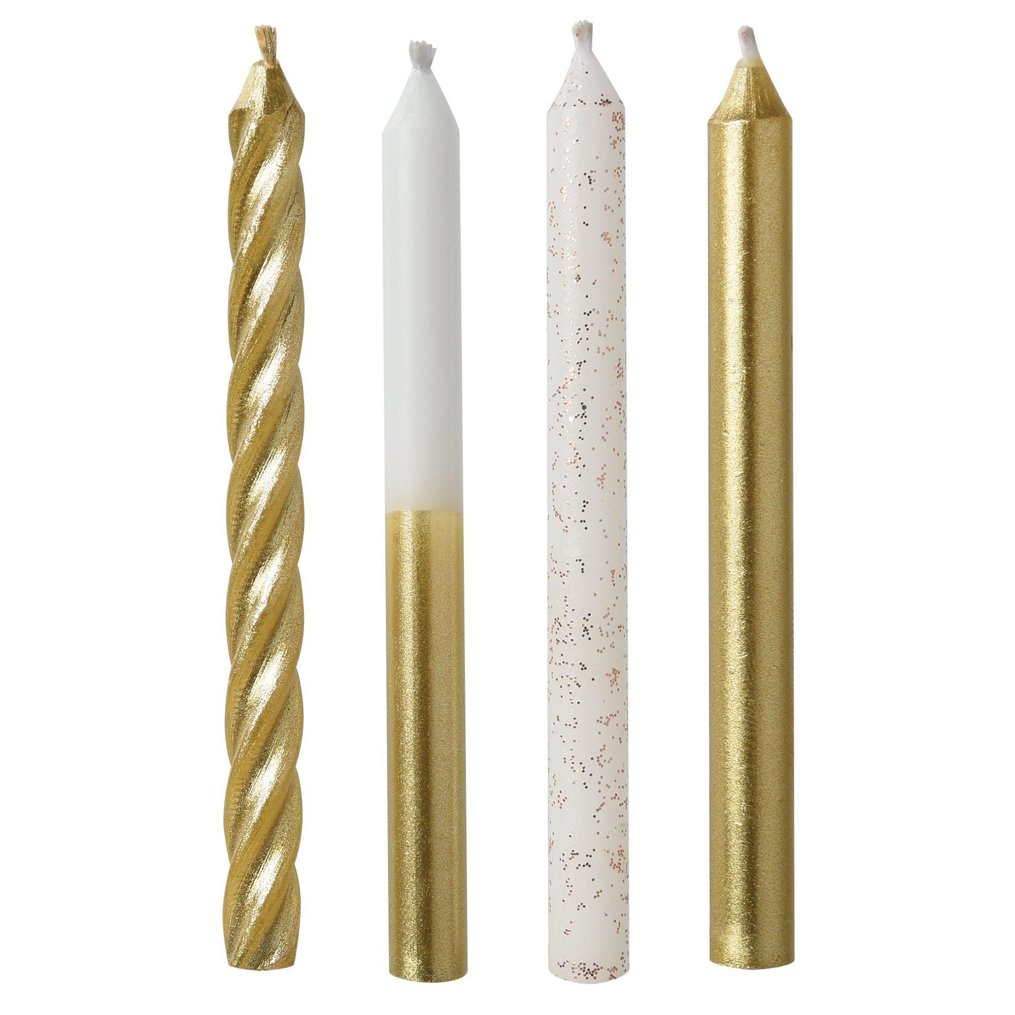12 Metallic Mix w/Glitter Candles Gold   3.25in