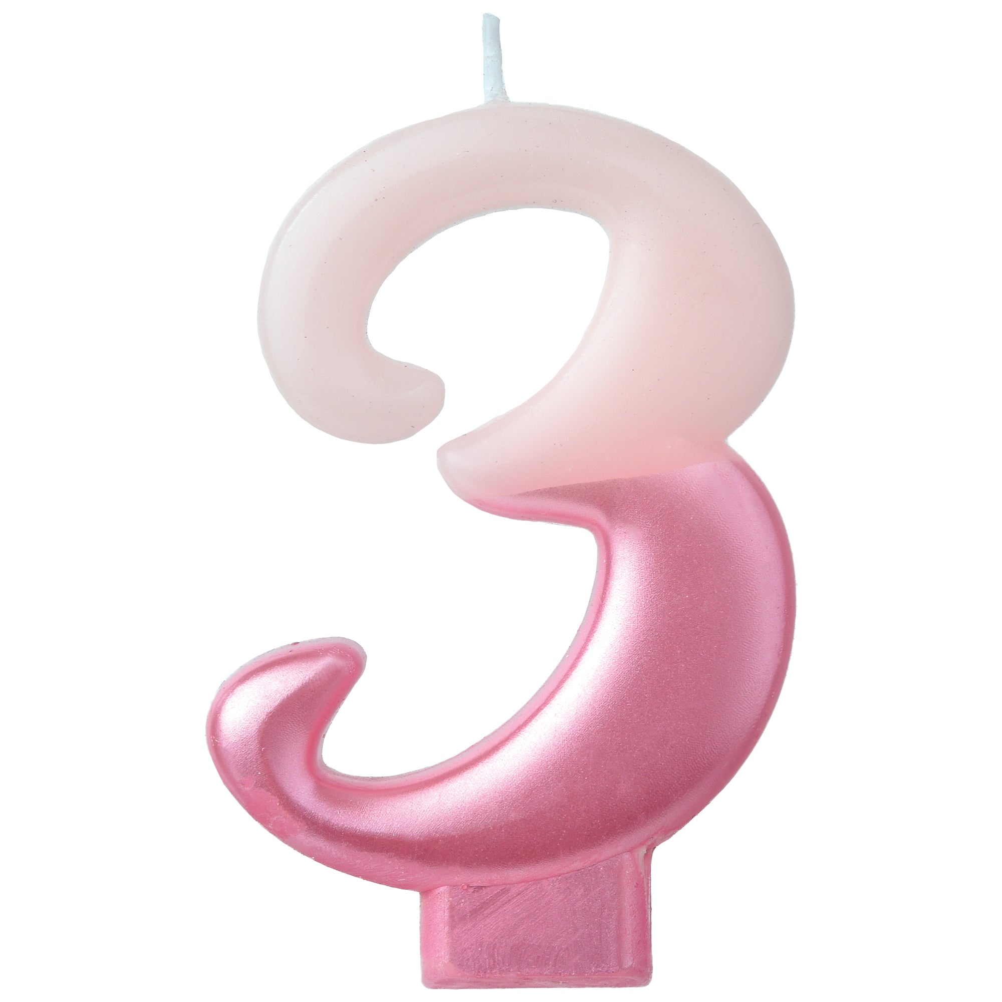 Numeral Candle 3 Pink Metallic  3.25in