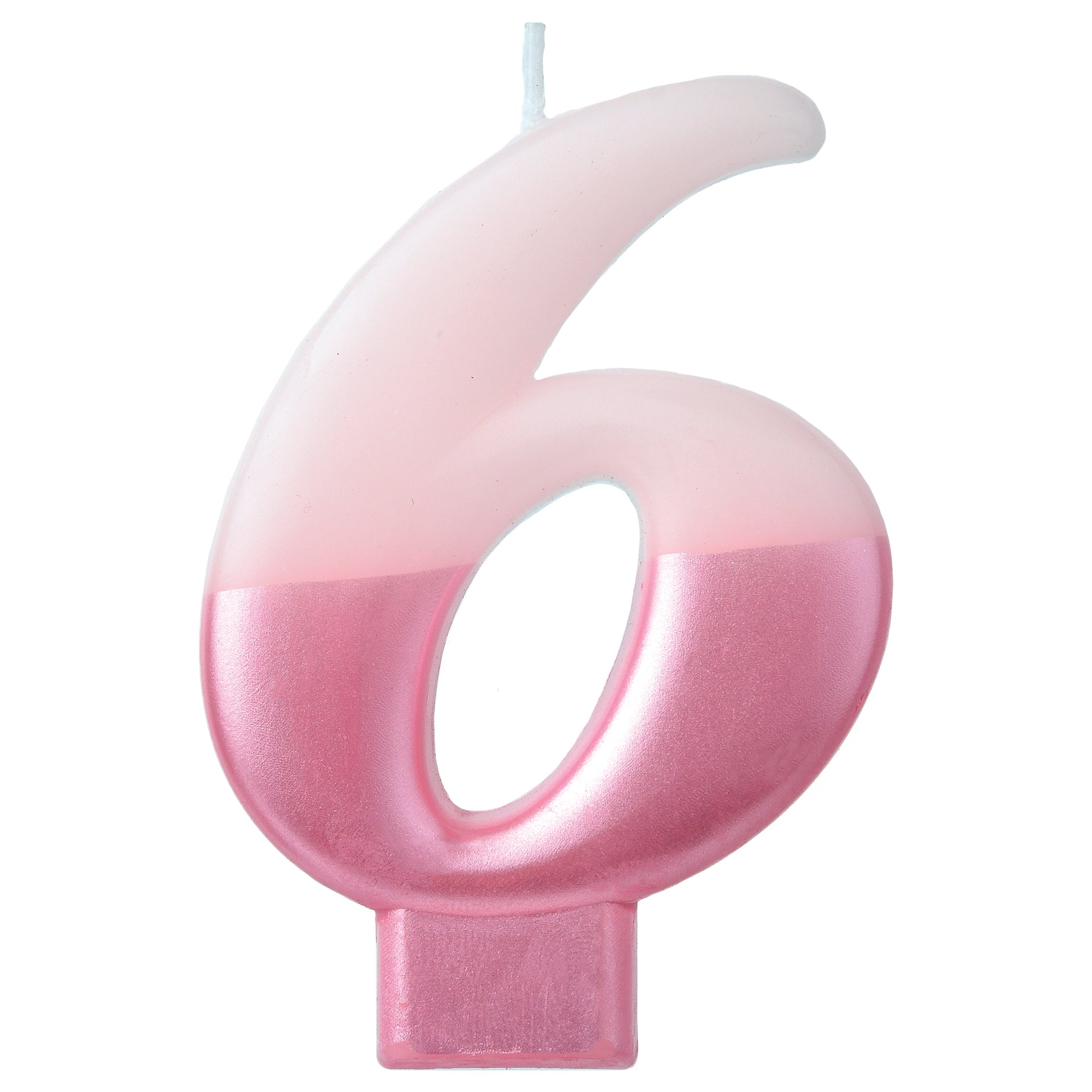 Numeral Candle 6 Pink Metallic  3.25in