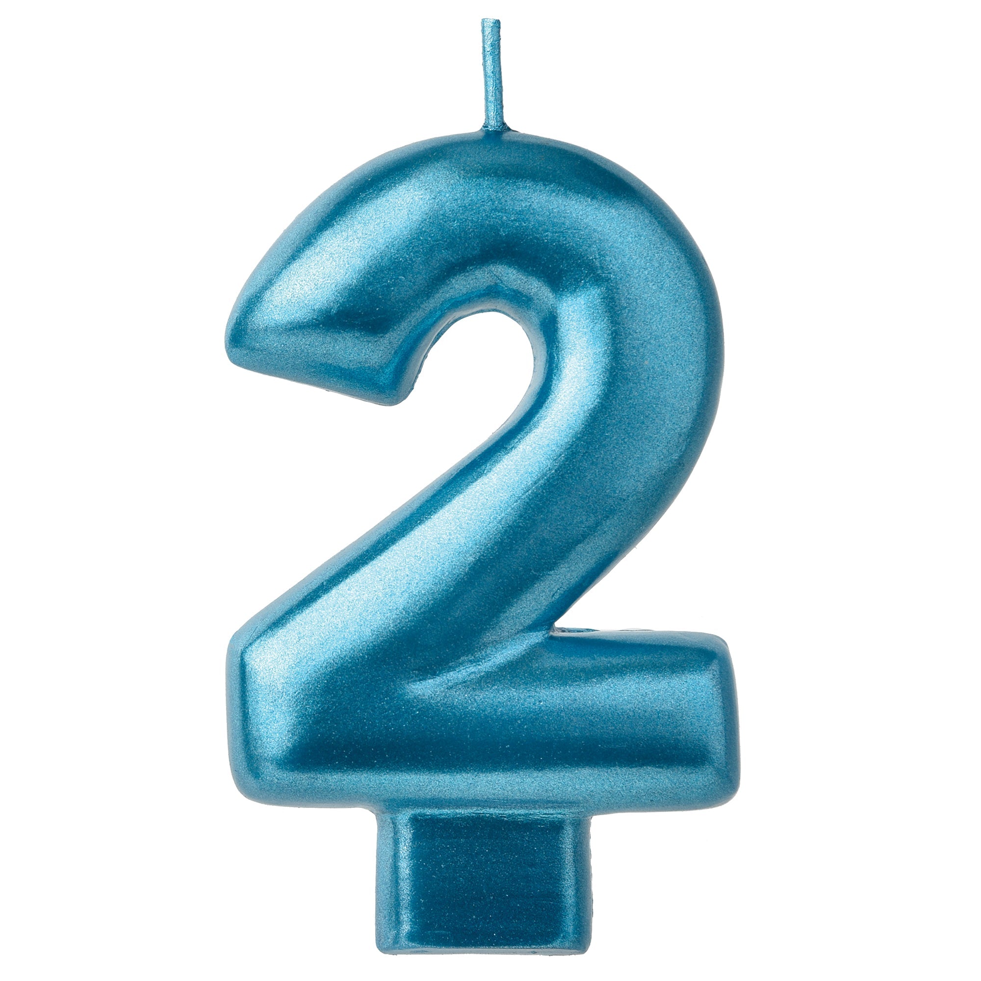 Numeral Candle 2 Blue Metallic  3.25in