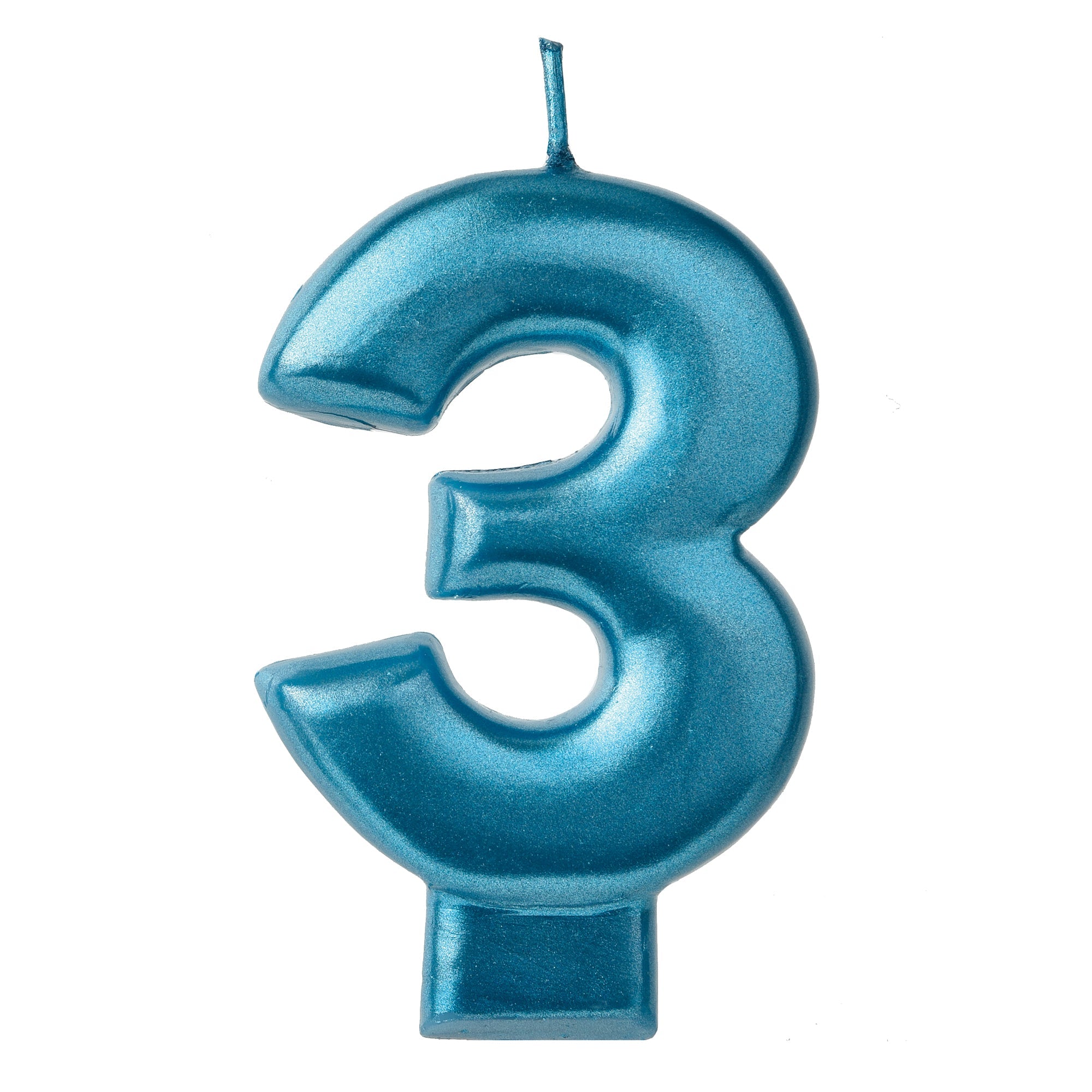 Numeral Candle 3 Blue Metallic  3.25in