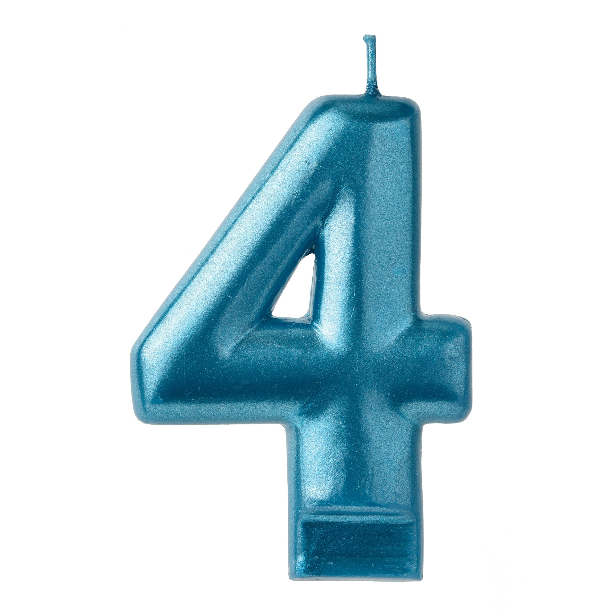 Numeral Candle 4 Blue Metallic  3.25in