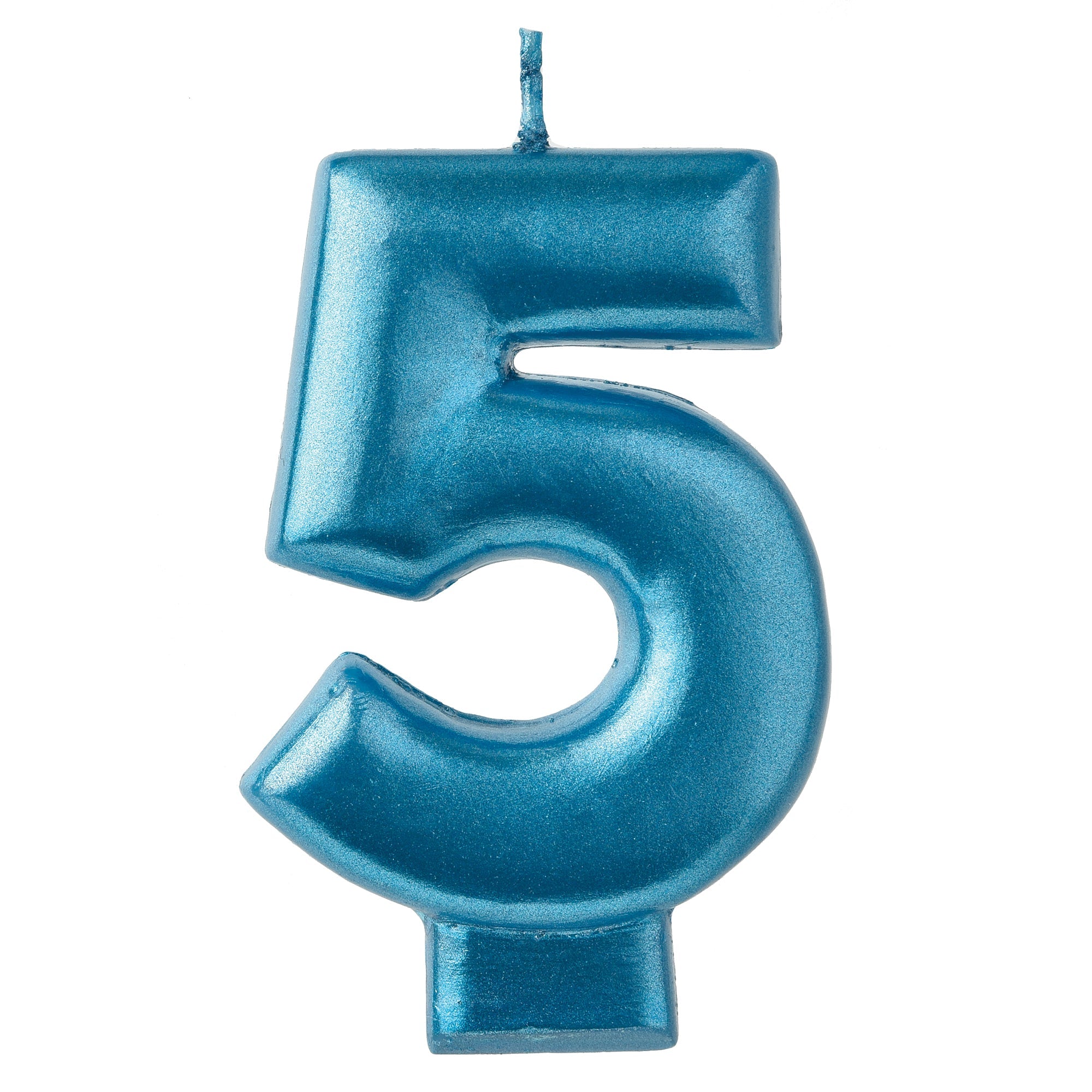 Numeral Candle 5 Blue Metallic  3.25in