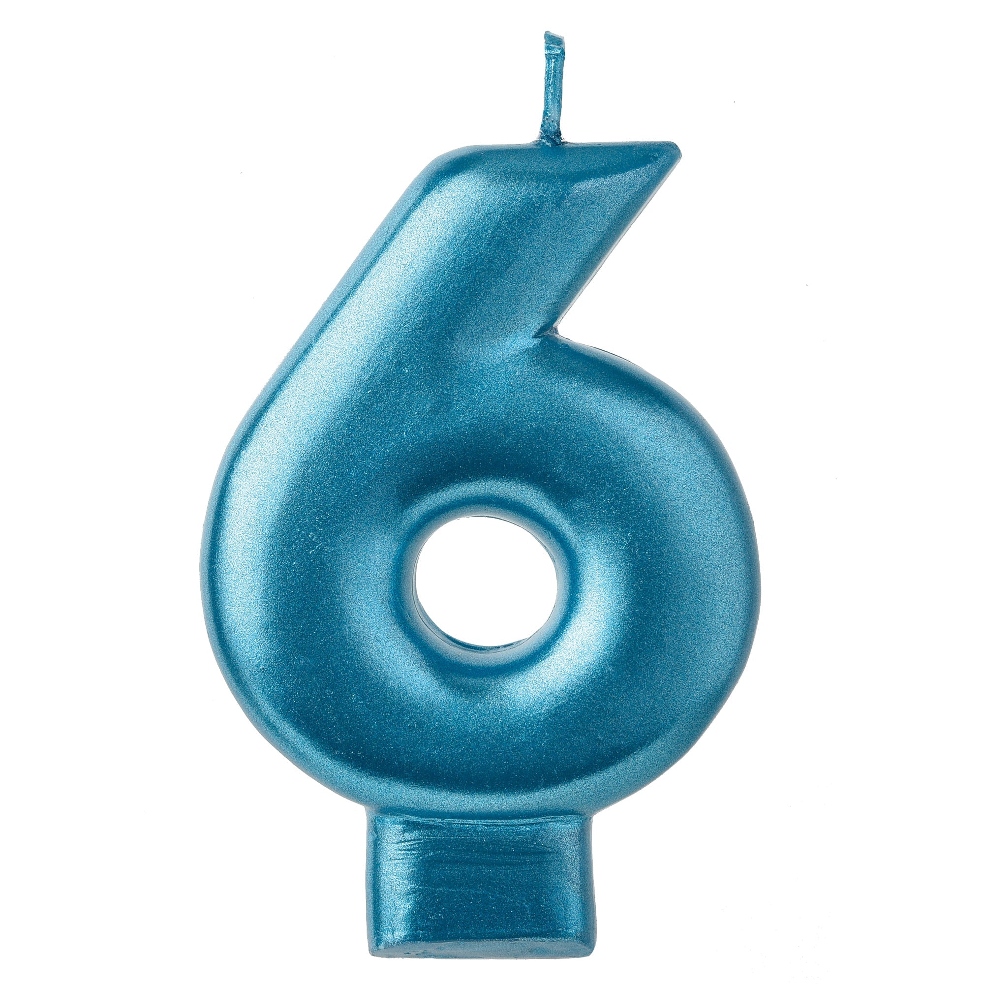 Numeral Candle 6 Blue Metallic  3.25in