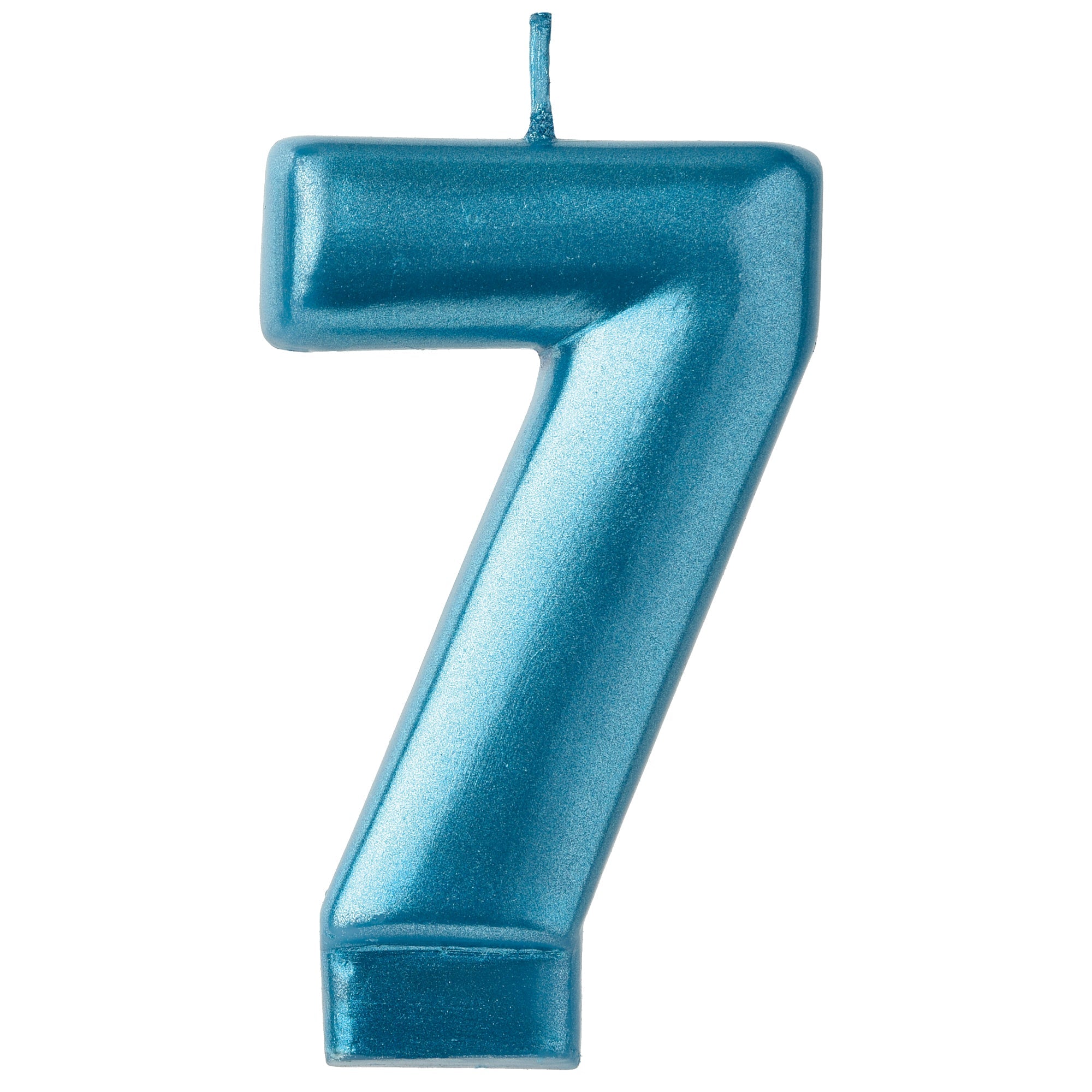 Numeral Candle 7 Blue Metallic  3.25in
