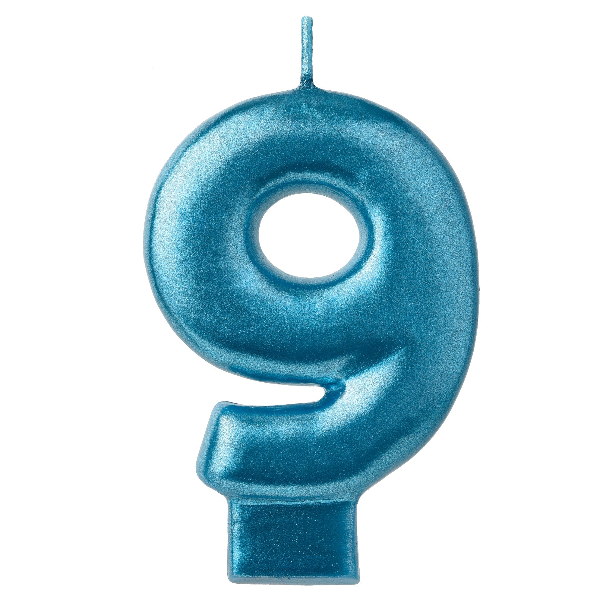 Numeral Candle 9 Blue Metallic  3.25in