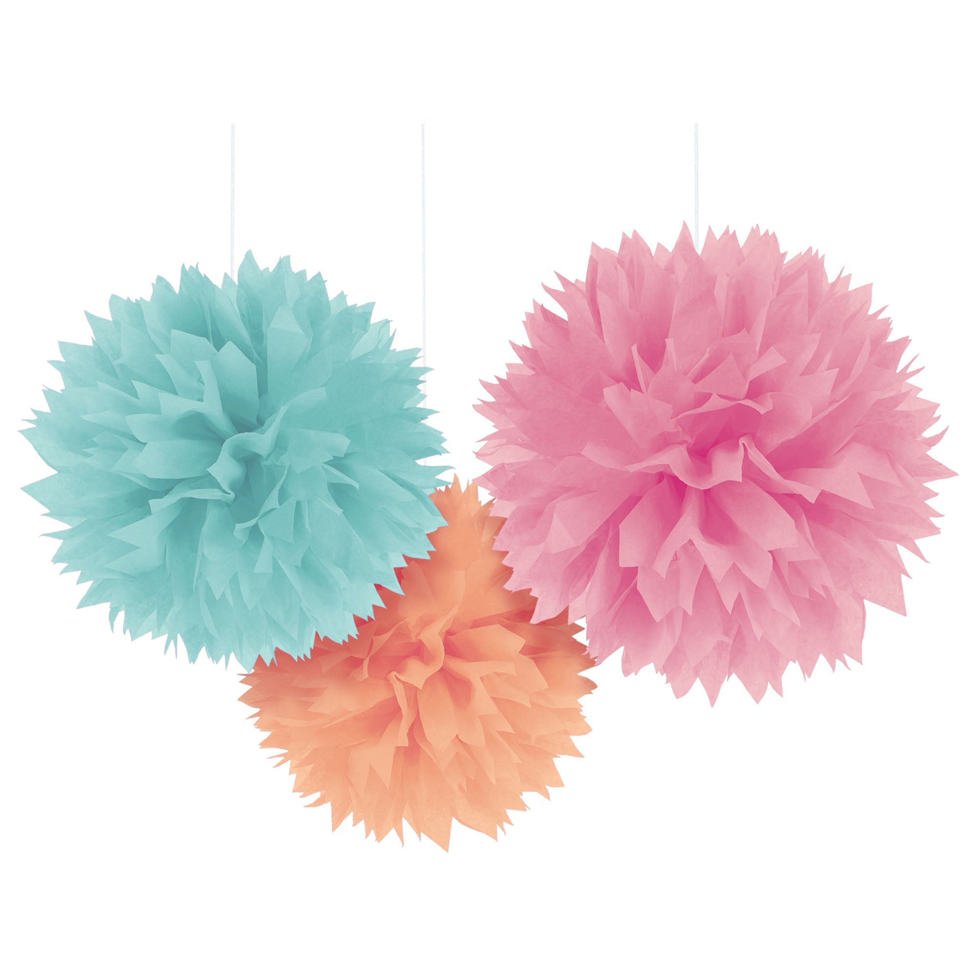 3 Fluffy Tissue Decorations  Pastel  16in