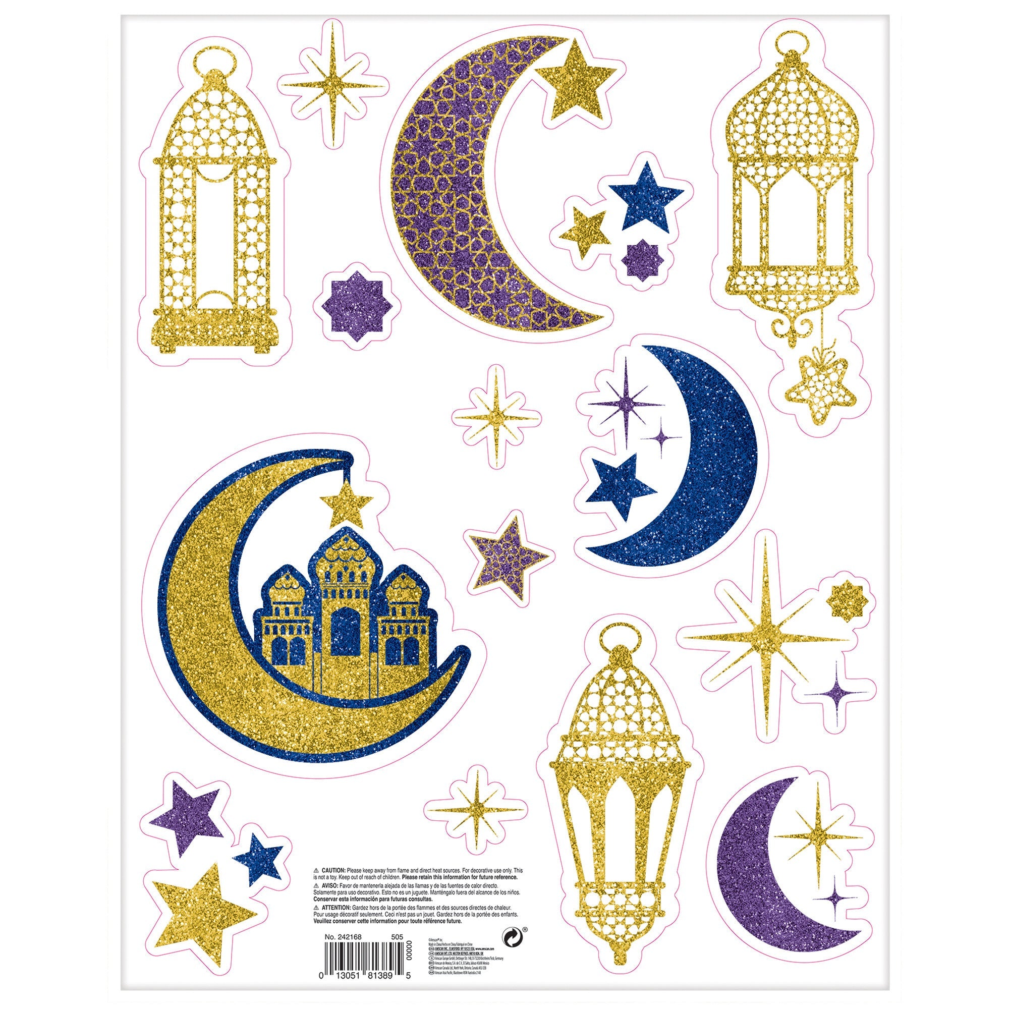 Eid  Window Decorations with Glitter 17x12 sheet