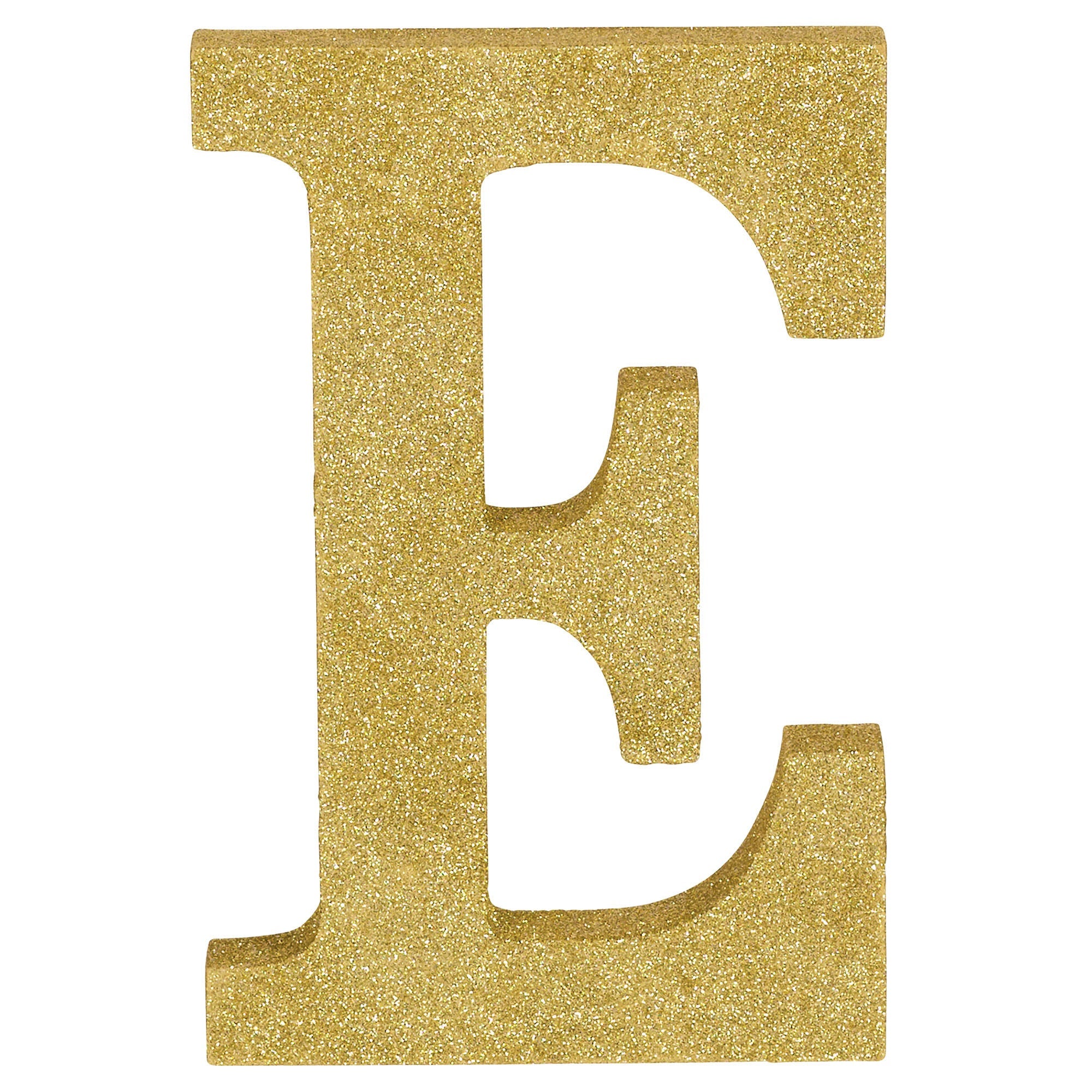 Letter E Glitter MDF Decoration  Gold  8.875x5.75x1in
