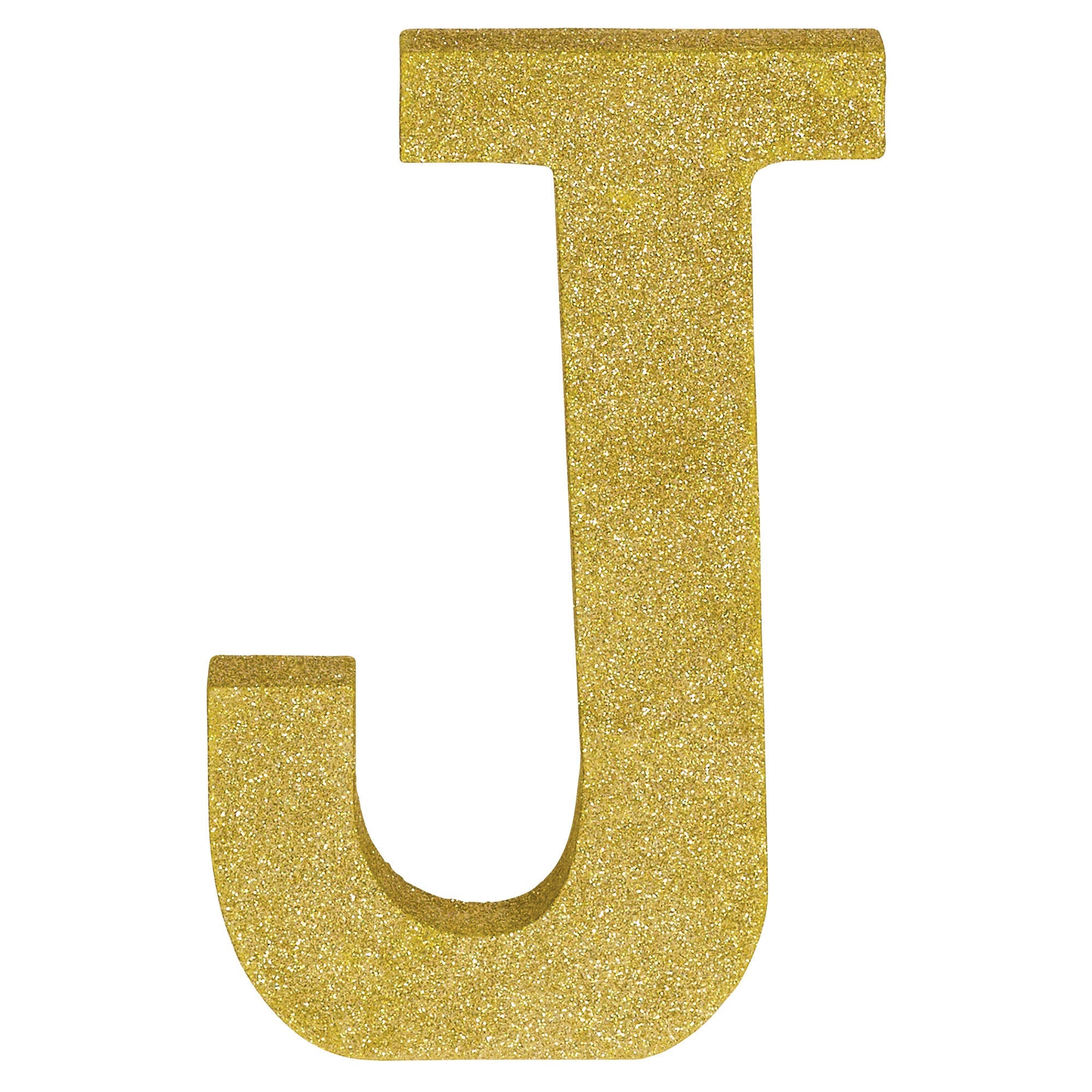 Letter J Glitter MDF Decoration  Gold  8.875x5.875x1in
