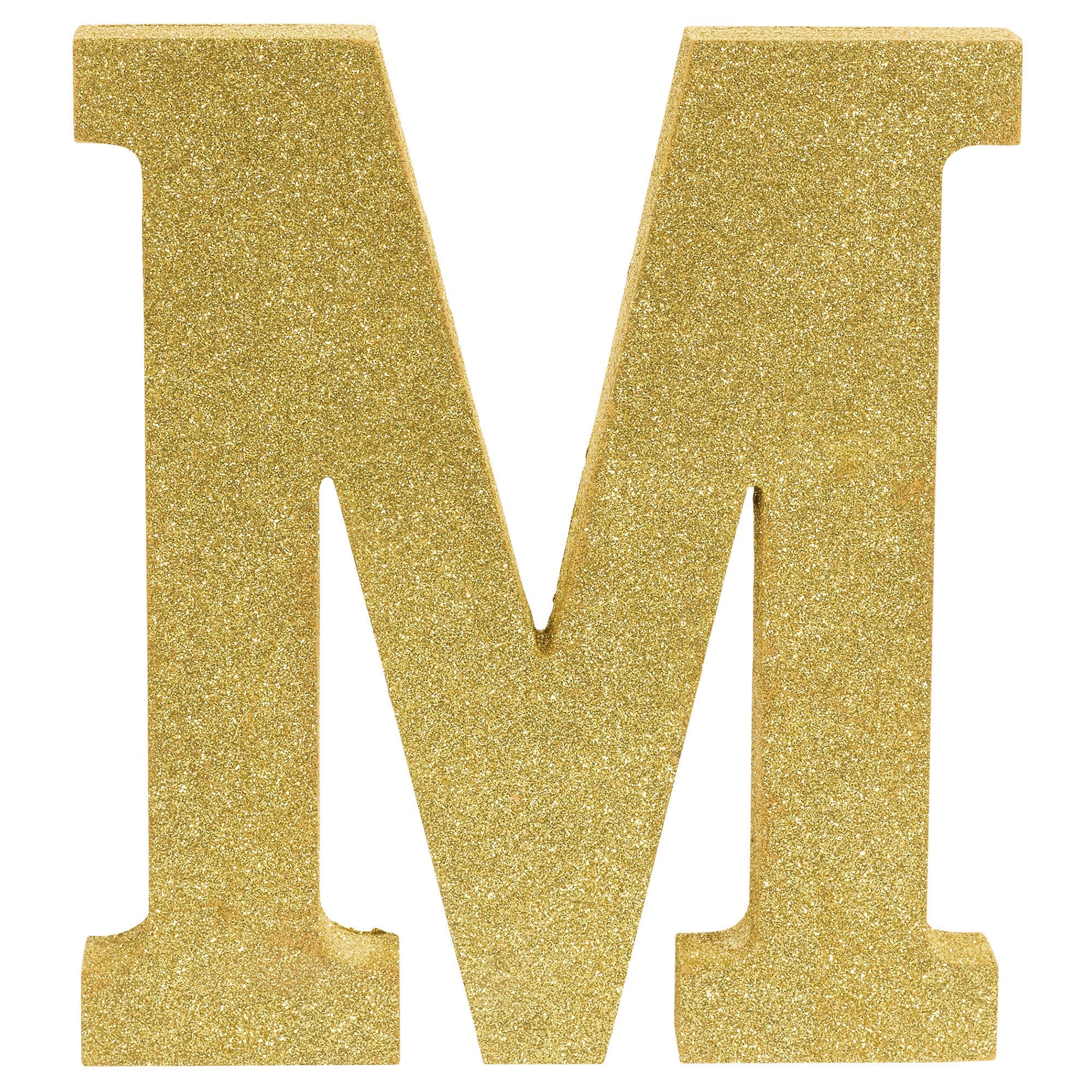 Letter M Glitter MDF Decoration  Gold  8.875x7.875x1in
